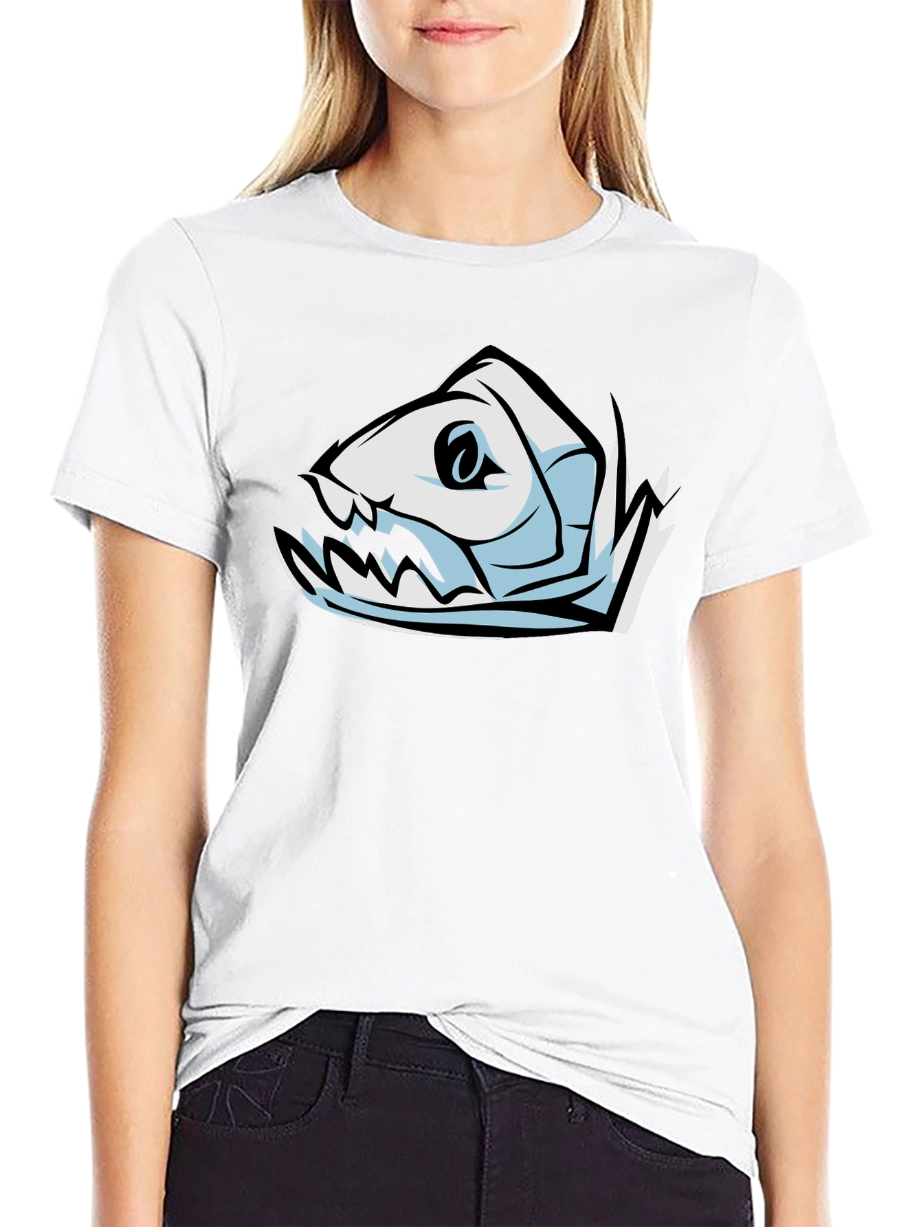 Cool Fish Skeleton Graphic Black T-Shirt