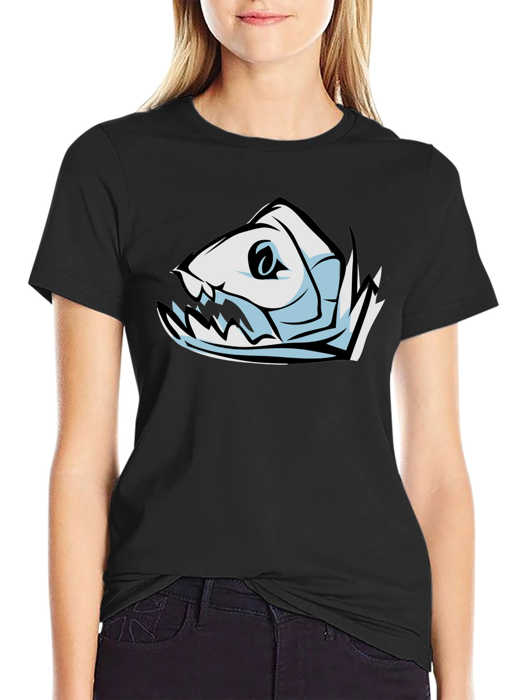 Cool Fish Skeleton Graphic Black T-Shirt