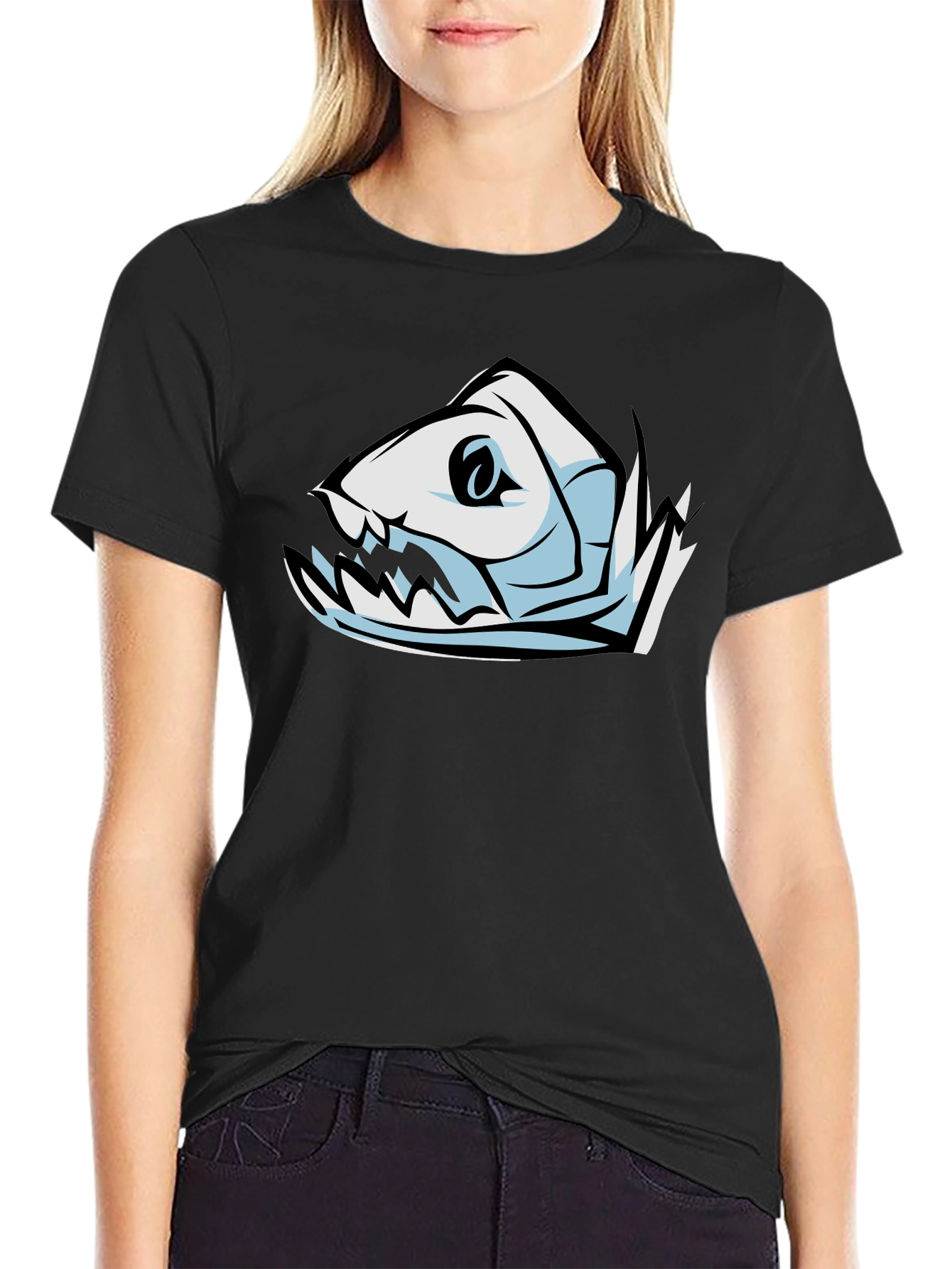 Cool Fish Skeleton Graphic Black T-Shirt