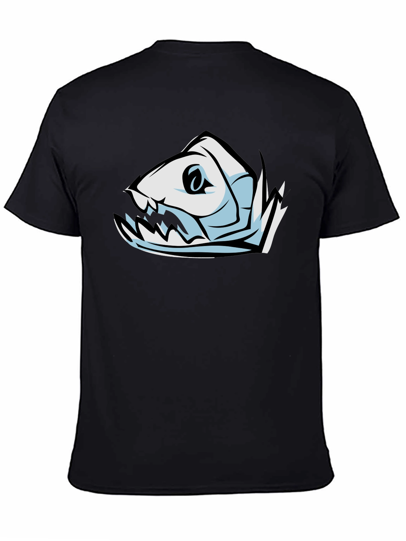 Cool Fish Skeleton Graphic Black T-Shirt