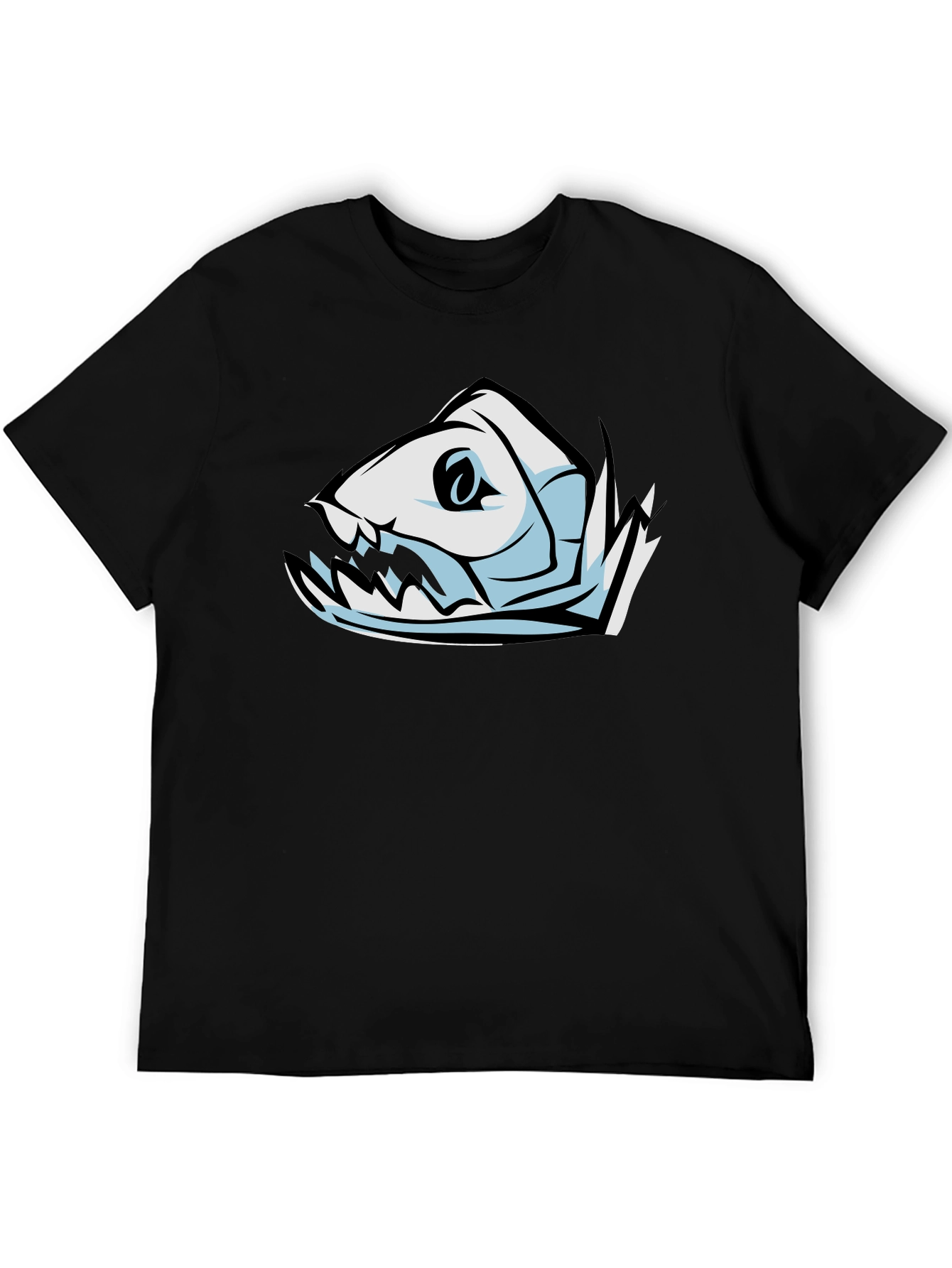 Cool Fish Skeleton Graphic Black T-Shirt