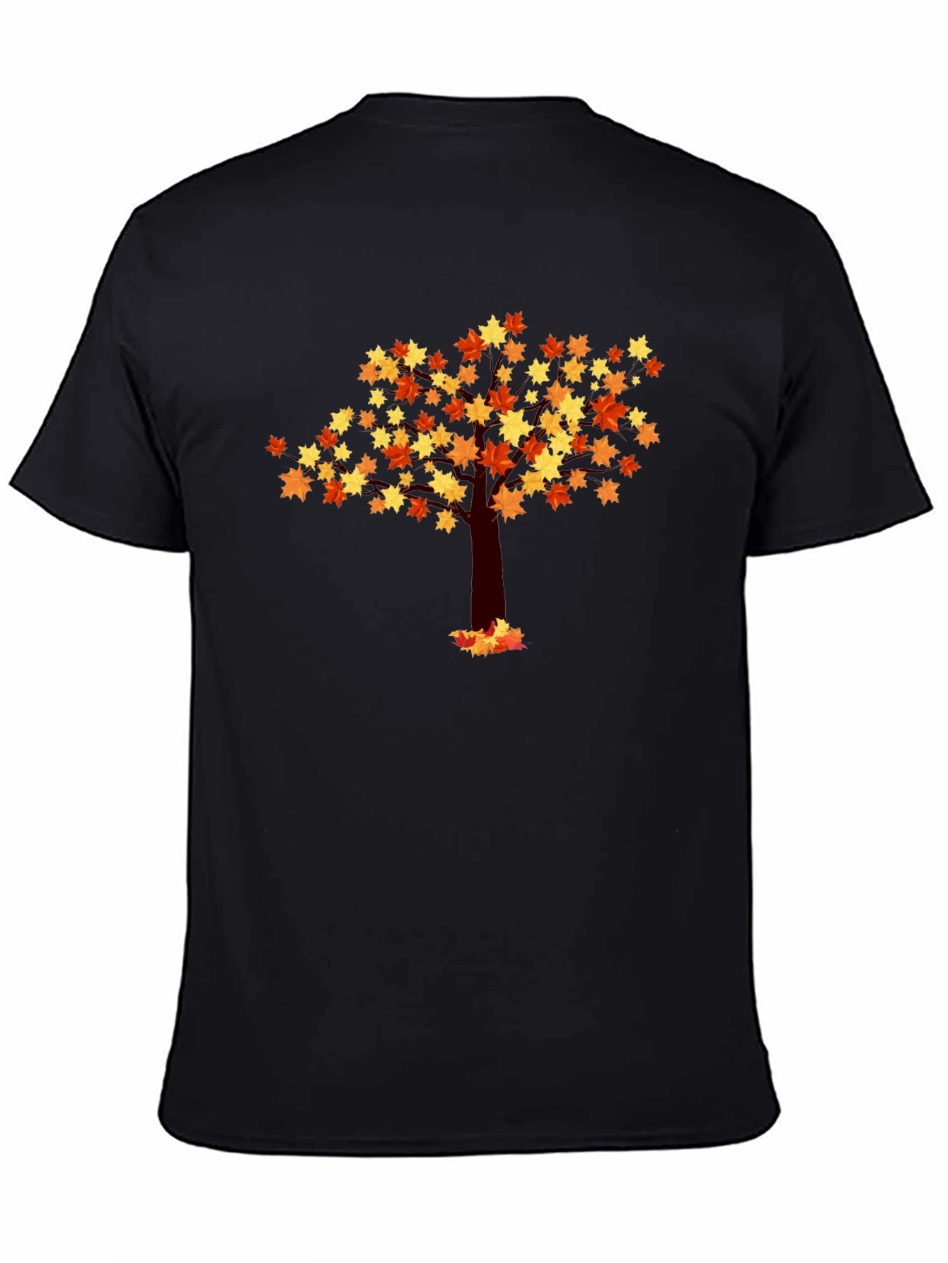 Autumn Leaf Tree Graphic Tee - Black Cotton Shirt