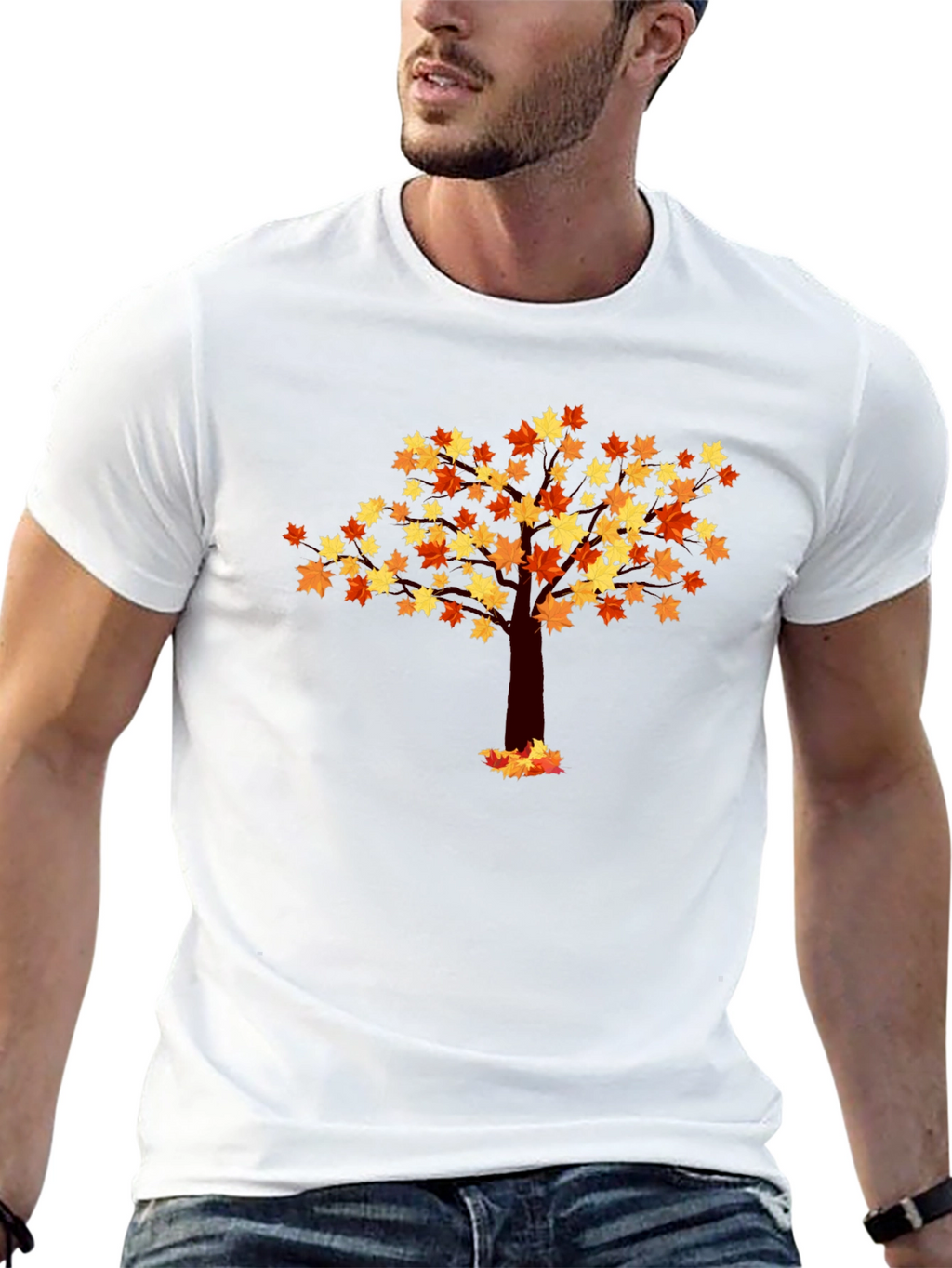 Autumn Leaf Tree Graphic Tee - Black Cotton Shirt