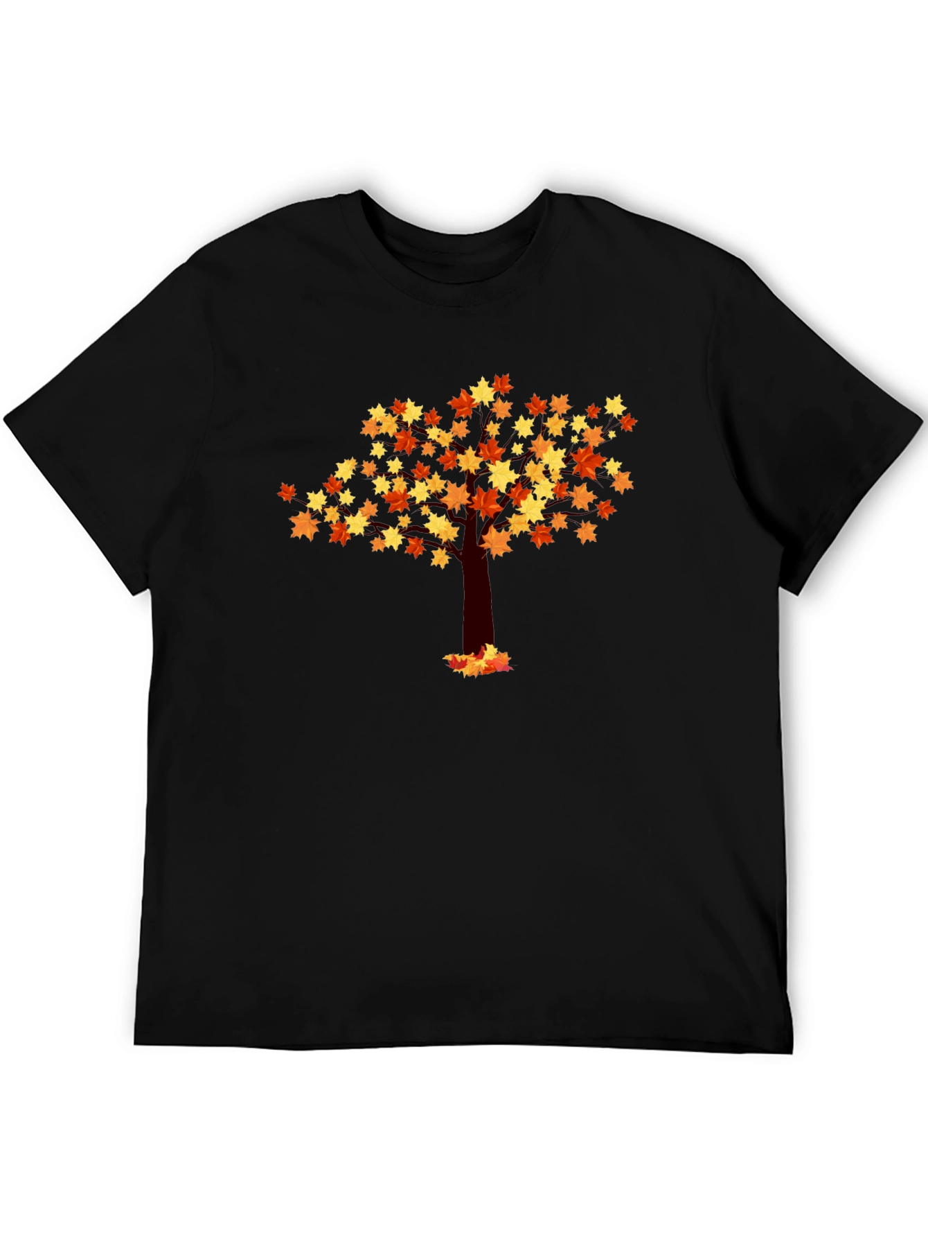 Autumn Leaf Tree Graphic Tee - Black Cotton Shirt