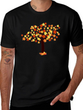 Autumn Leaf Tree Graphic Tee - Black Cotton Shirt