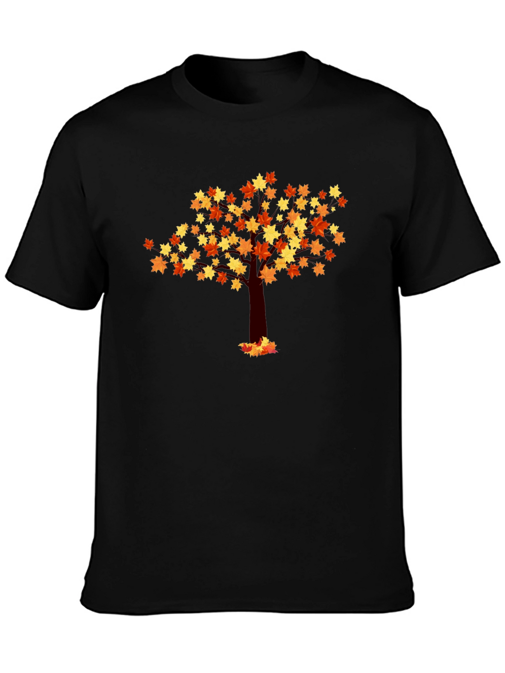 Autumn Leaf Tree Graphic Tee - Black Cotton Shirt