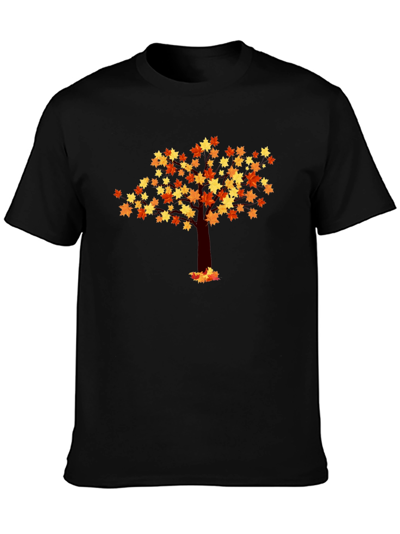 Autumn Leaf Tree Graphic Tee - Black Cotton Shirt