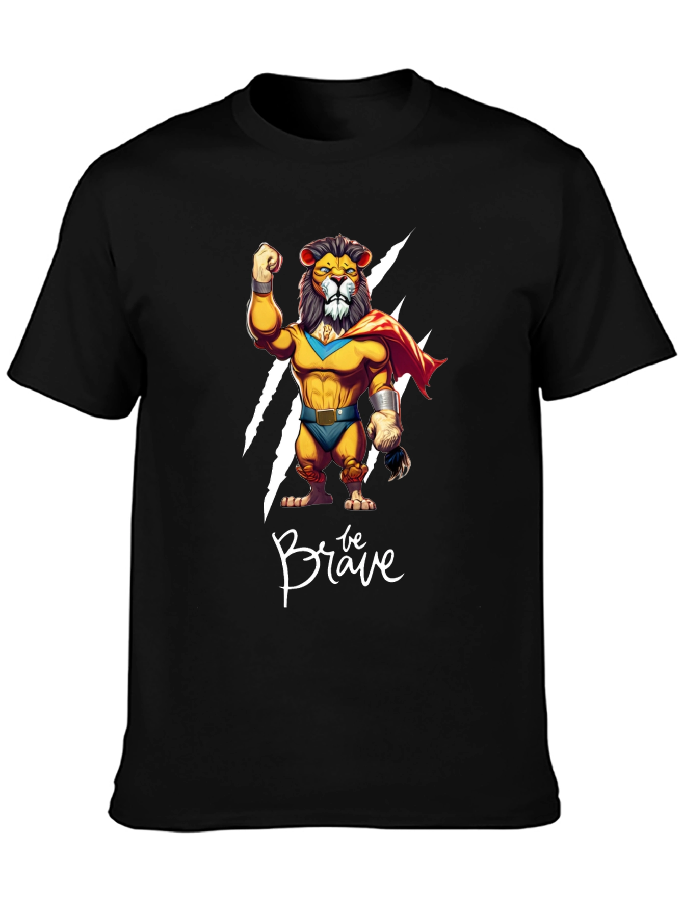 Be Brave Lion T-Shirt - Cartoon Superhero Style