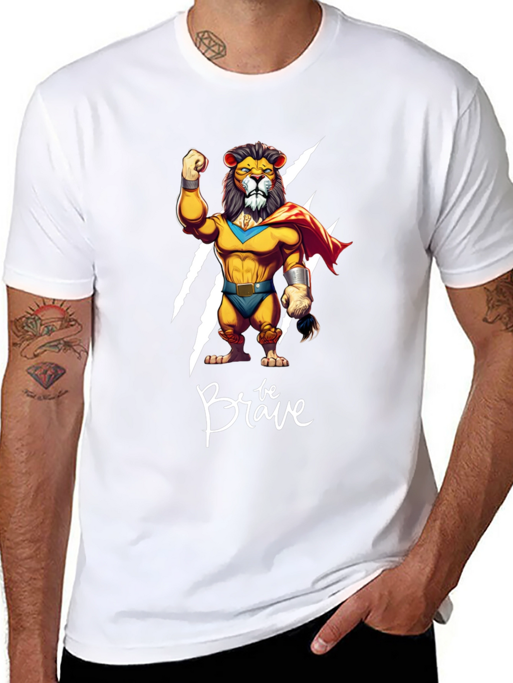 Be Brave Lion T-Shirt - Cartoon Superhero Style