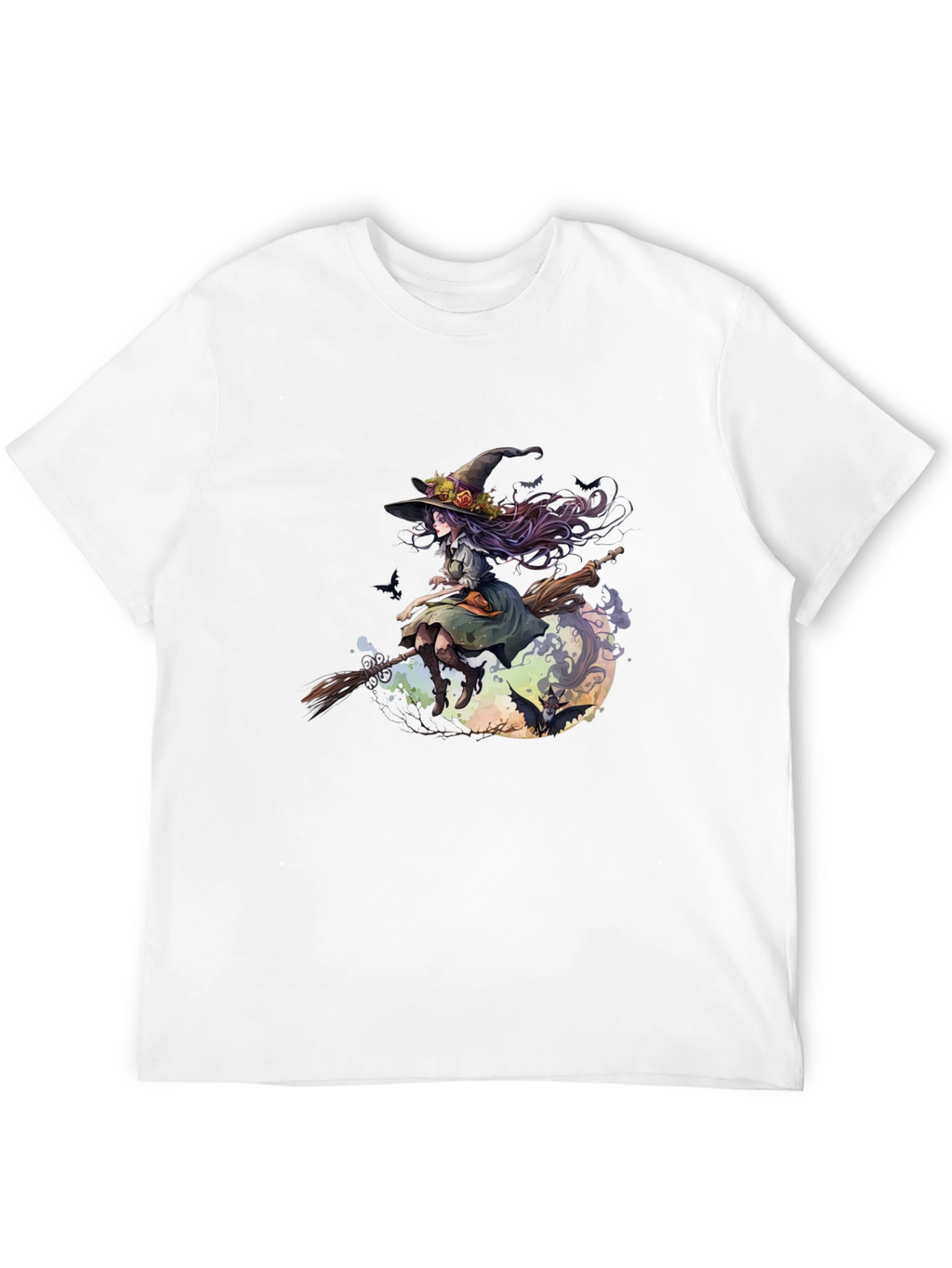 Witch on Broomstick Graphic Tee - Halloween Style