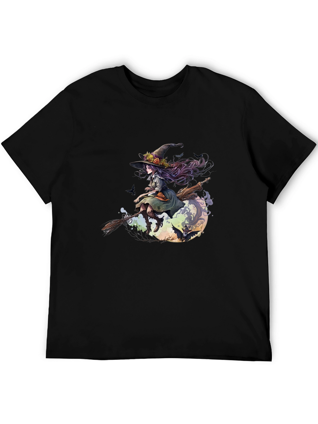 Witch on Broomstick Graphic Tee - Halloween Style