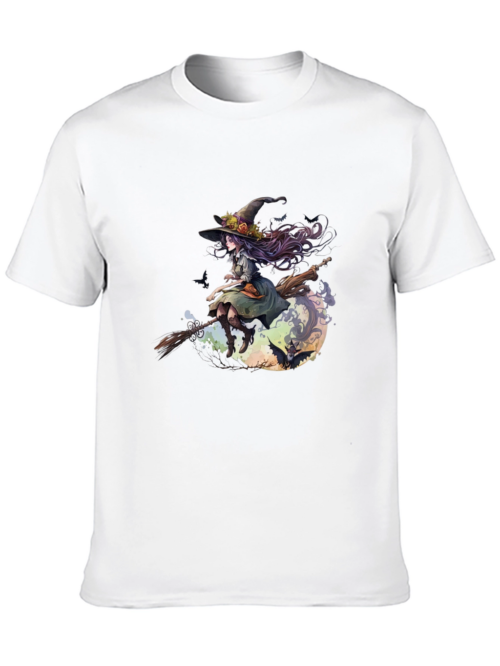 Witch on Broomstick Graphic Tee - Halloween Style