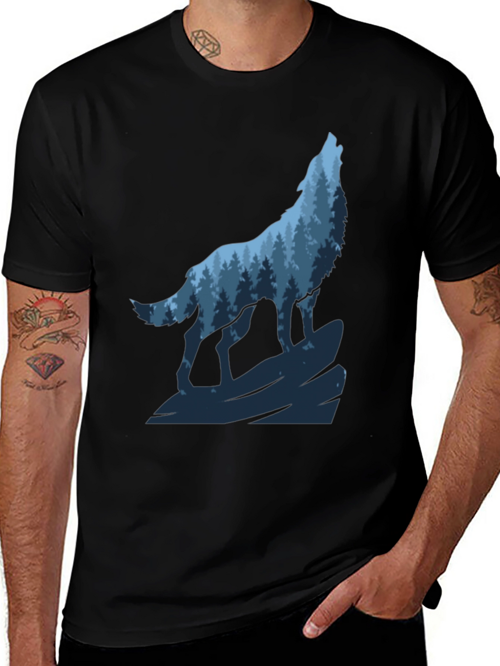 Wolf Forest Graphic Black T-Shirt