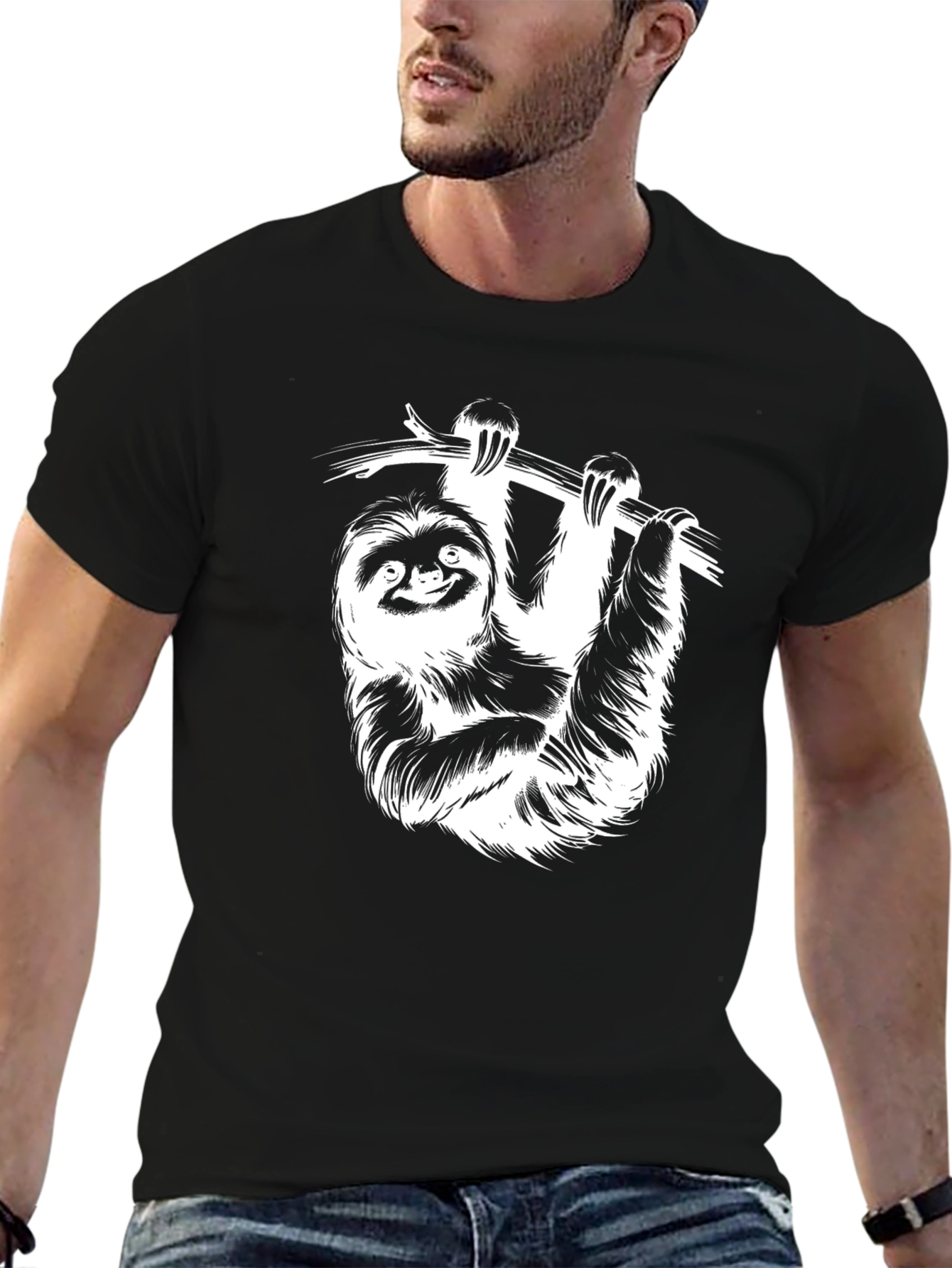 Sloth Graphic Tee - Black Cotton Blend