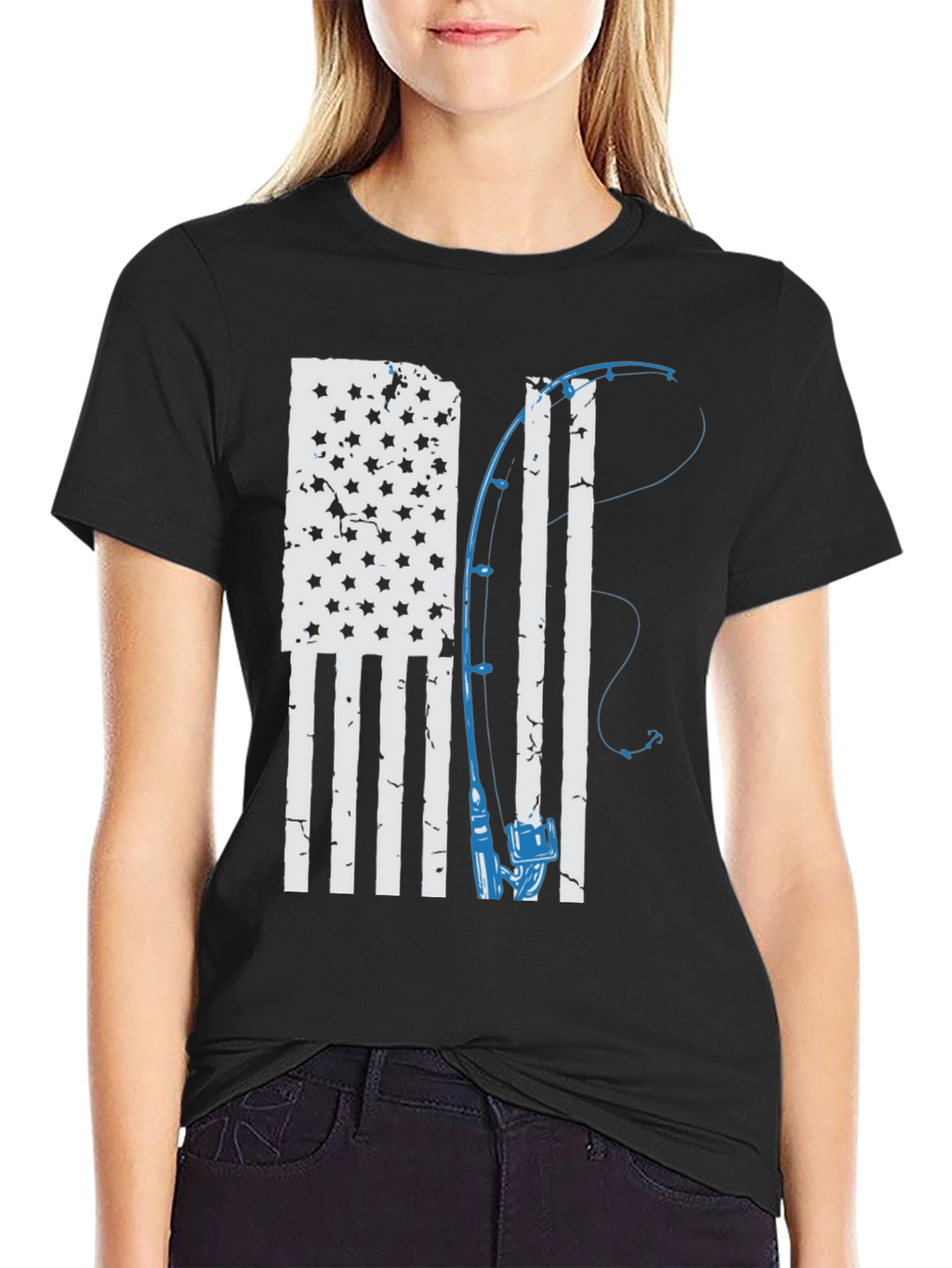 American Flag Fishing Rod Graphic T-Shirt