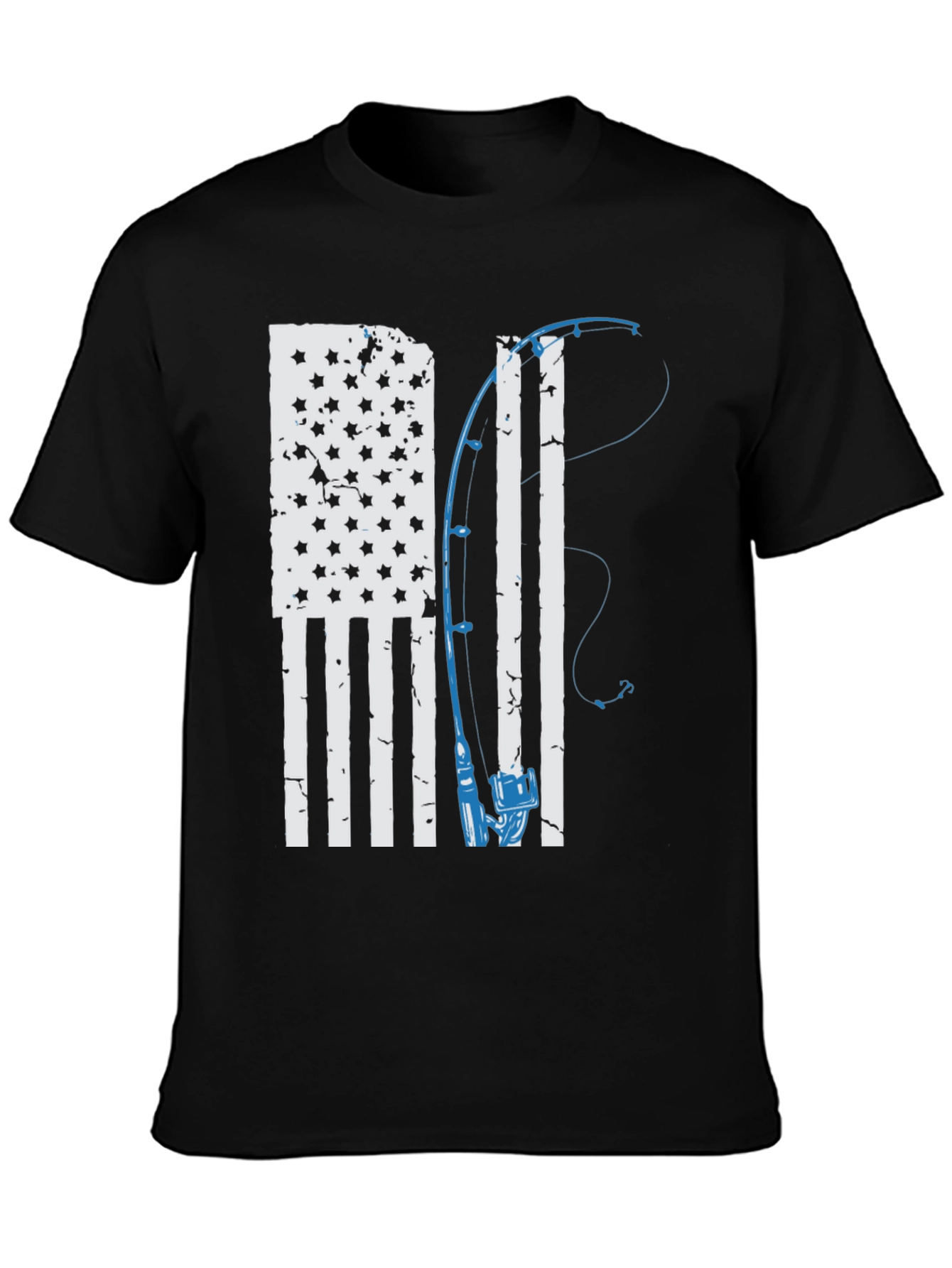 American Flag Fishing Rod Graphic T-Shirt