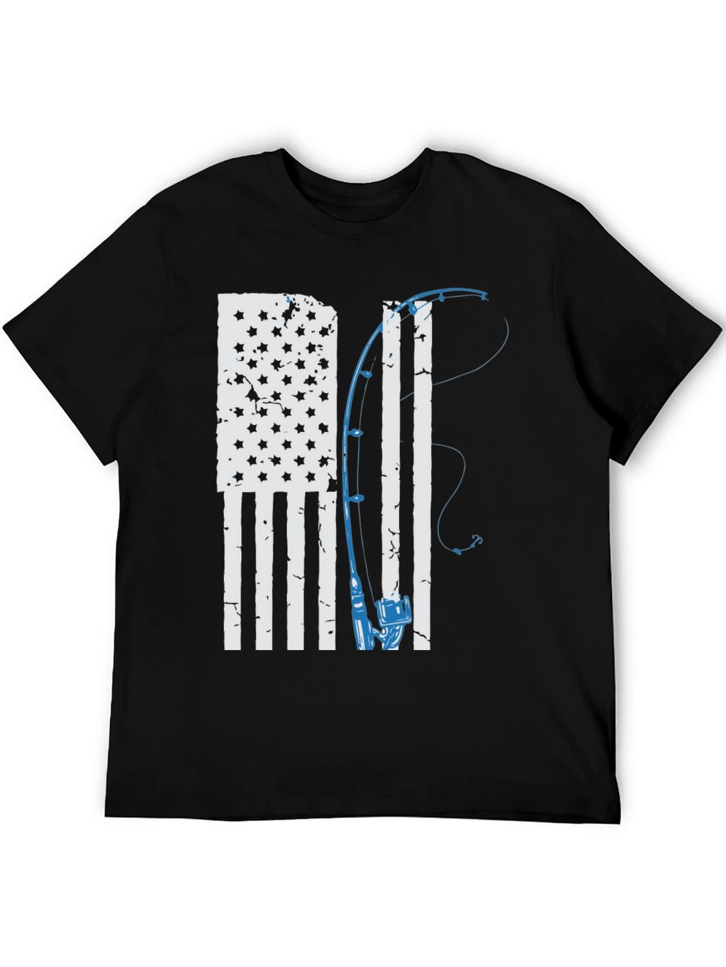 American Flag Fishing Rod Graphic T-Shirt