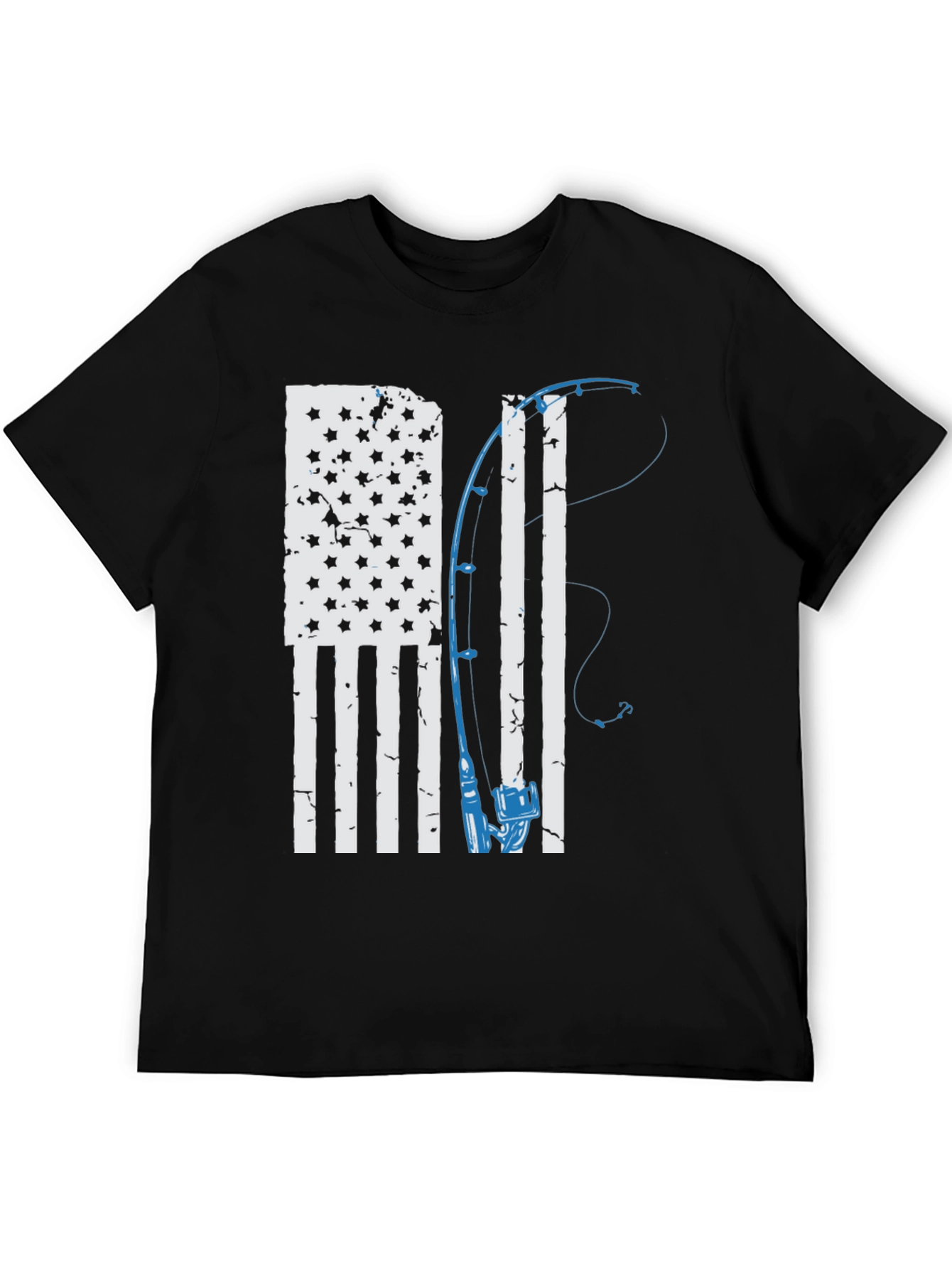 American Flag Fishing Rod Graphic T-Shirt