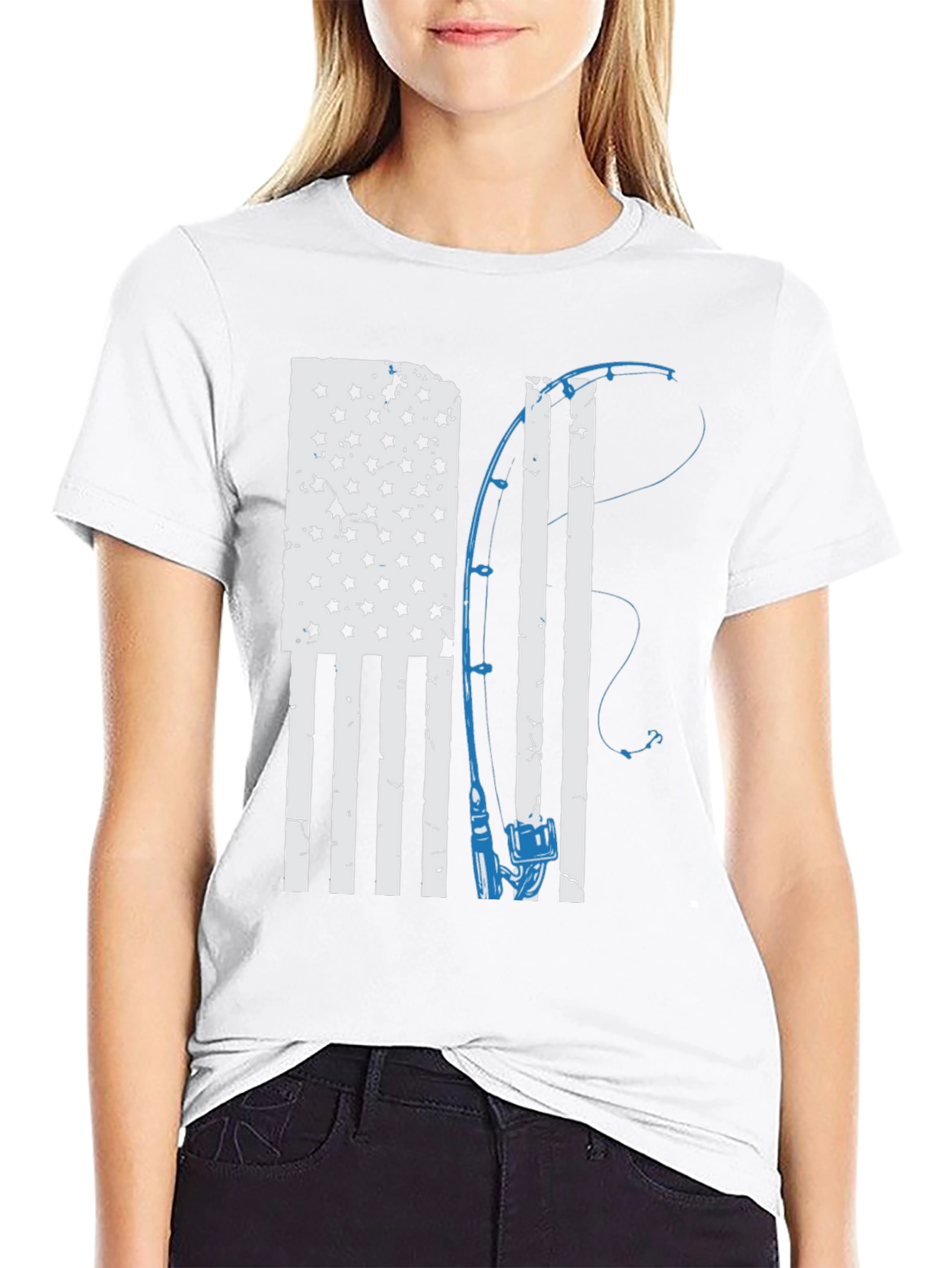 American Flag Fishing Rod Graphic T-Shirt
