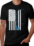 American Flag Fishing Rod Graphic T-Shirt