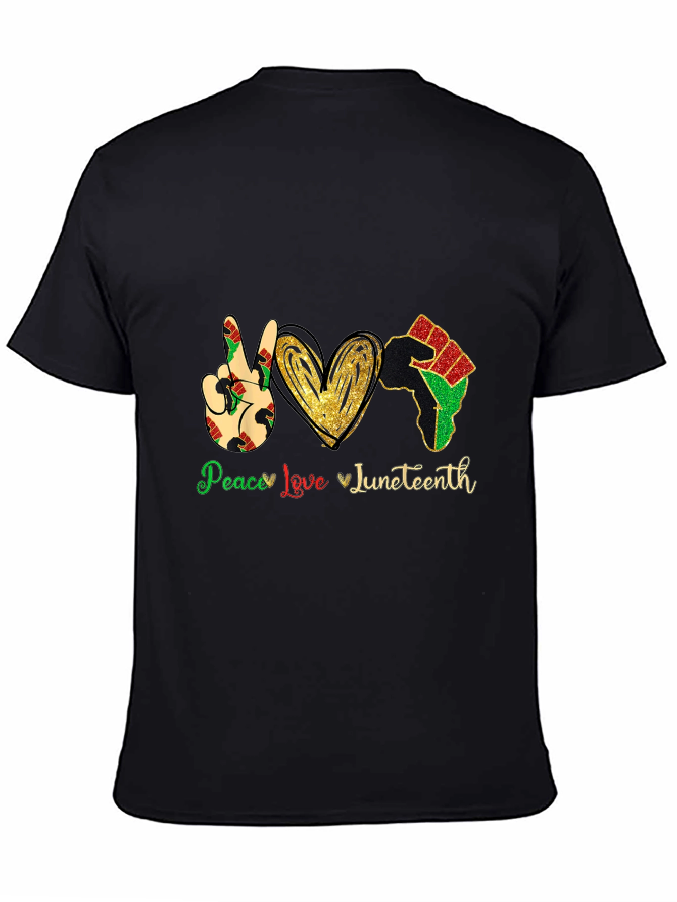 Juneteenth Peace Love Mens Black T-Shirt