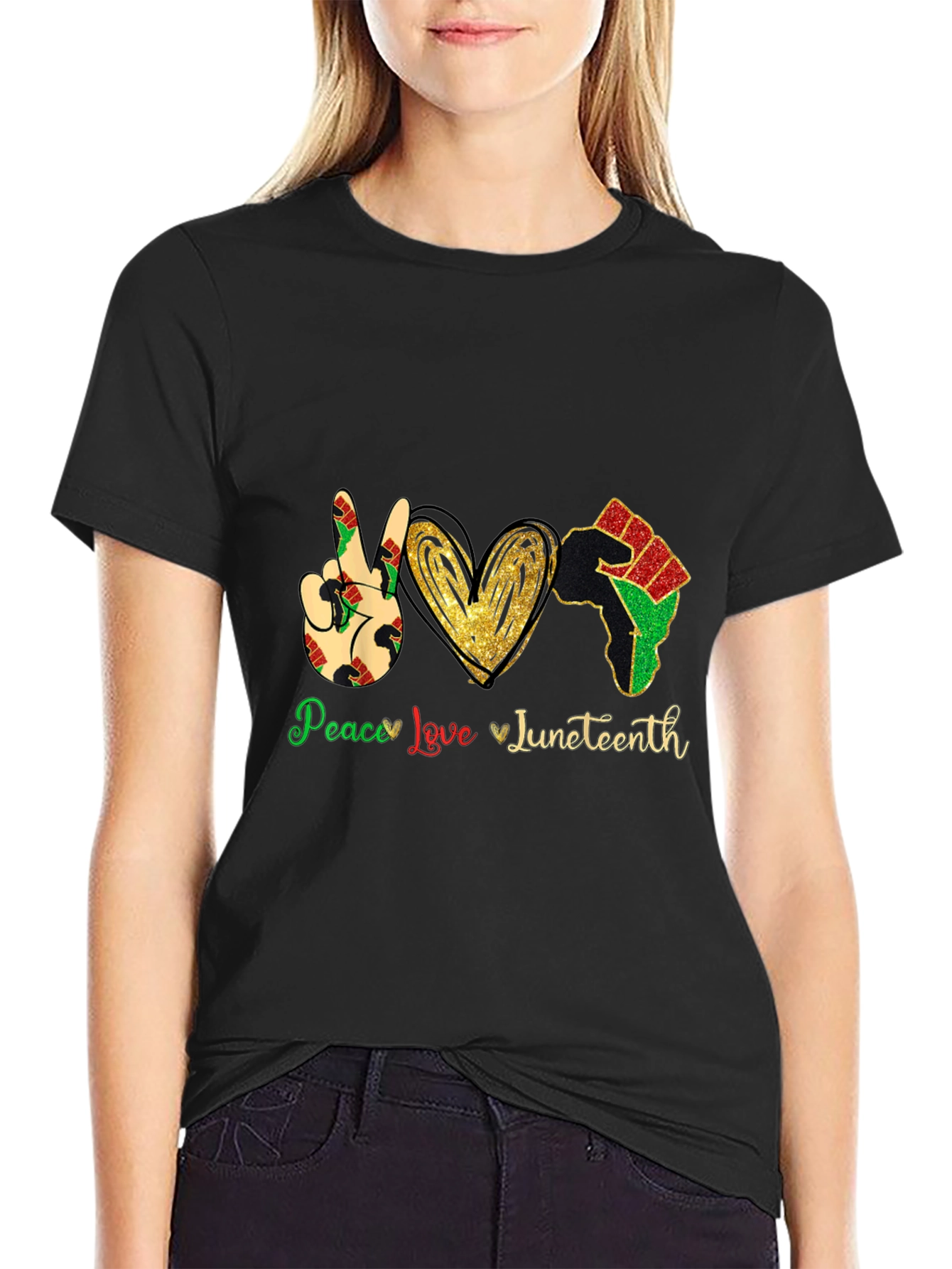 Juneteenth Peace Love Mens Black T-Shirt