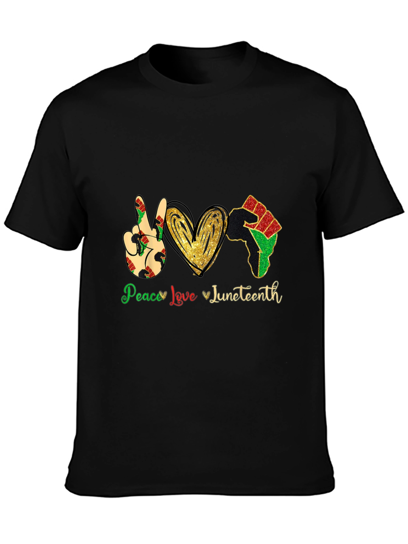 Juneteenth Peace Love Mens Black T-Shirt