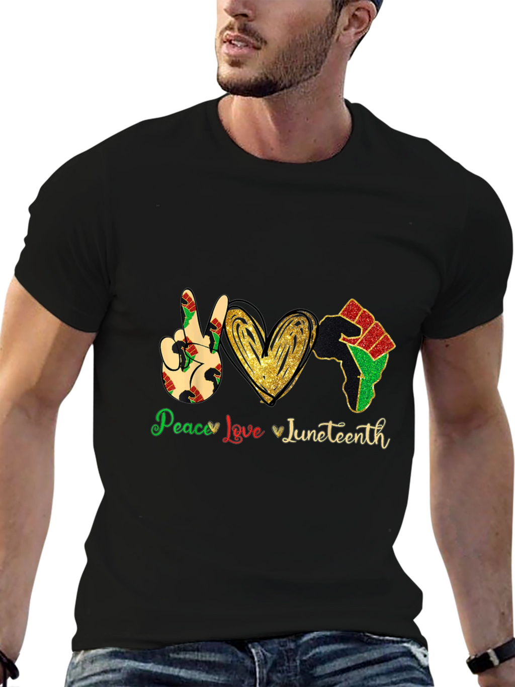 Juneteenth Peace Love Mens Black T-Shirt