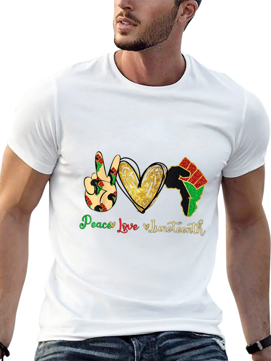 Juneteenth Peace Love Mens Black T-Shirt