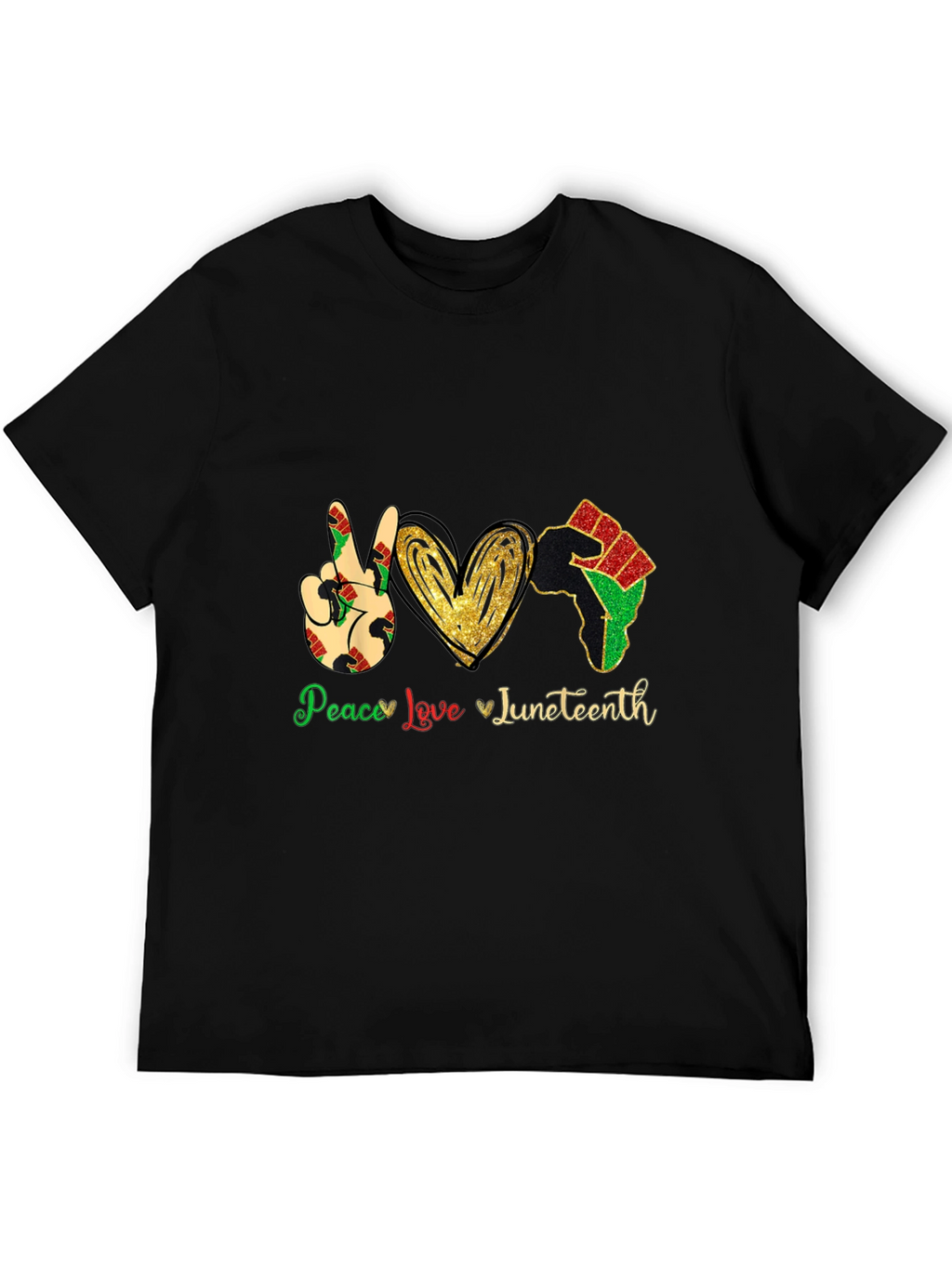 Juneteenth Peace Love Mens Black T-Shirt