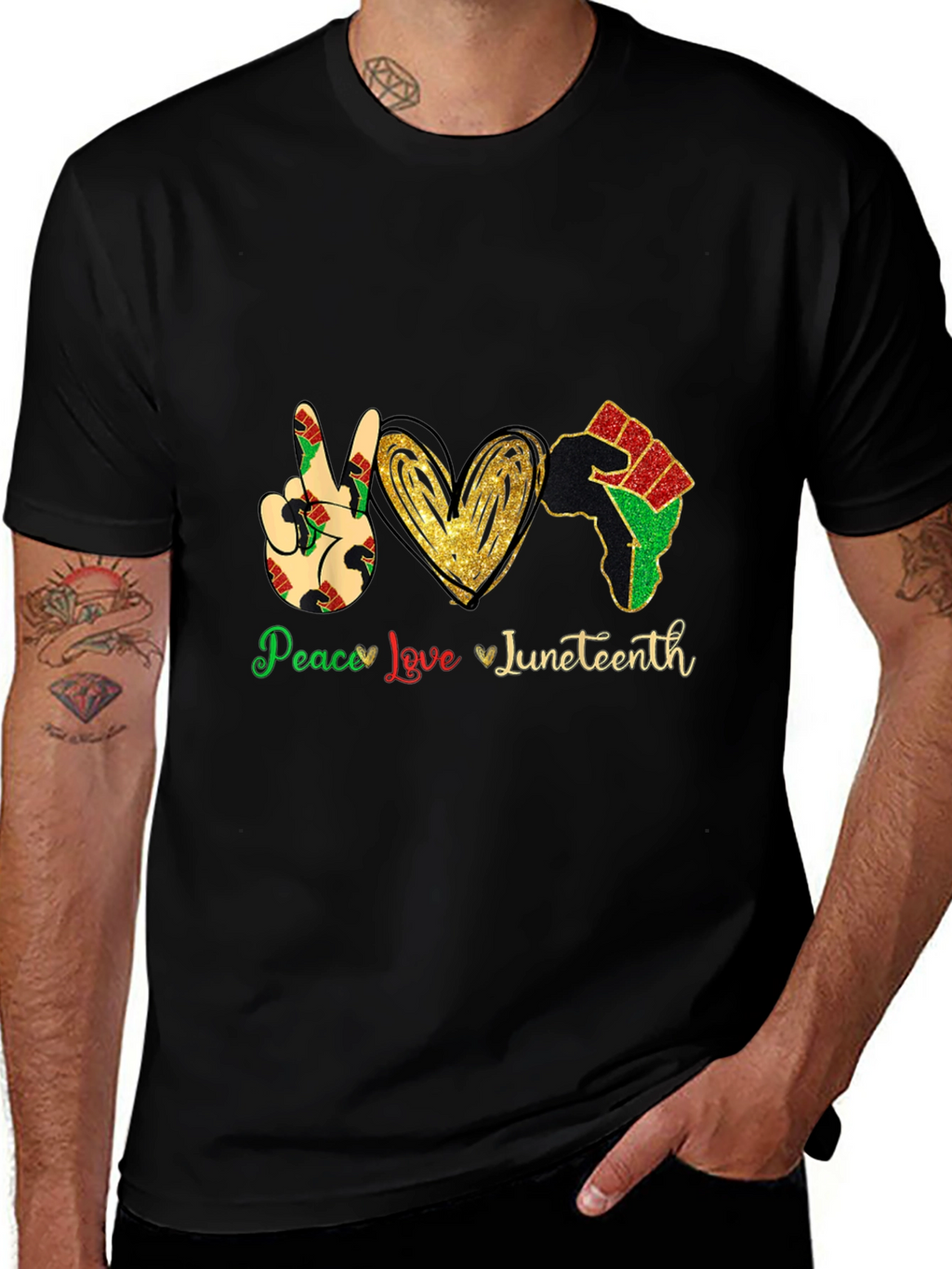 Juneteenth Peace Love Mens Black T-Shirt