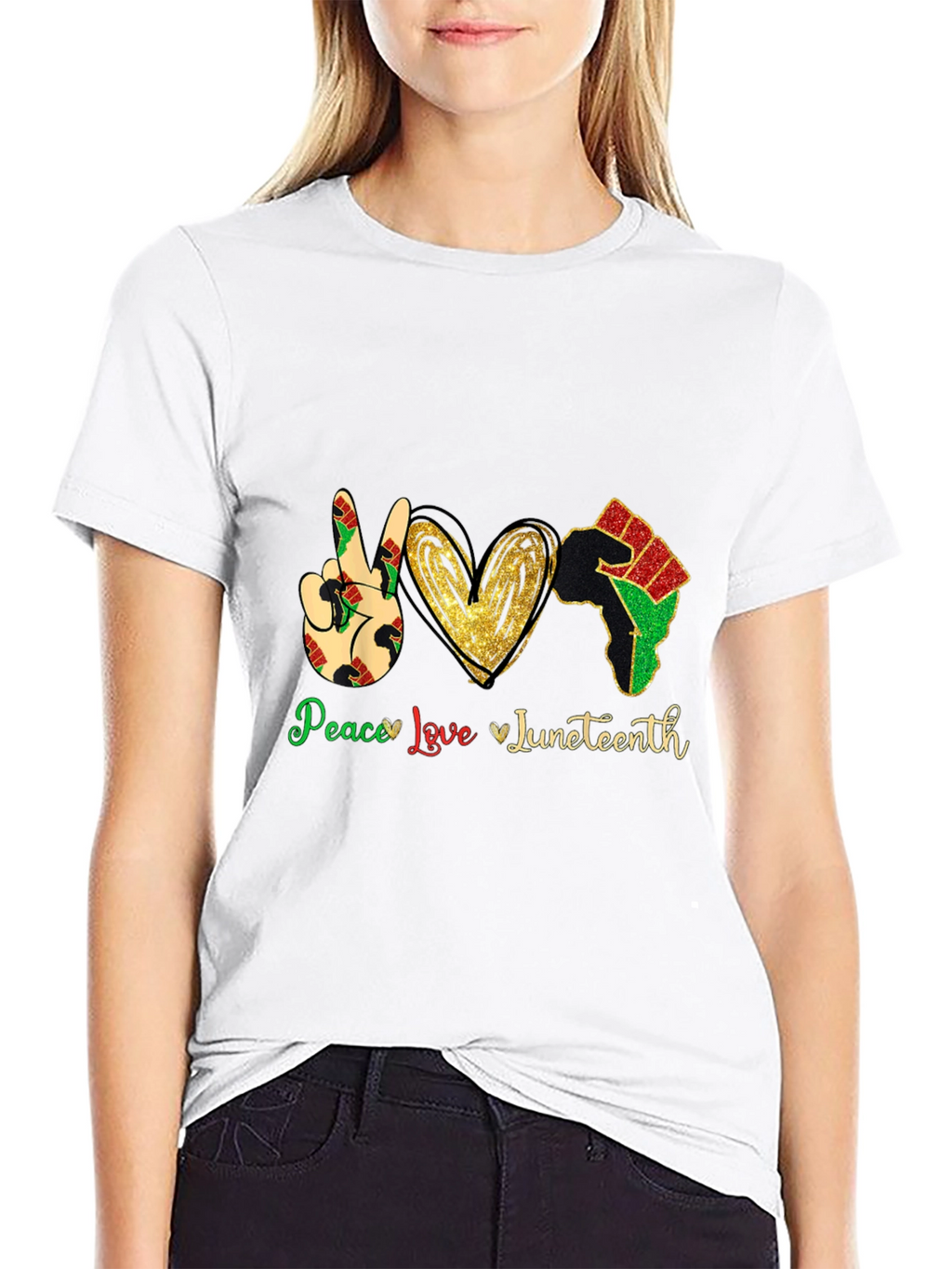 Juneteenth Peace Love Mens Black T-Shirt