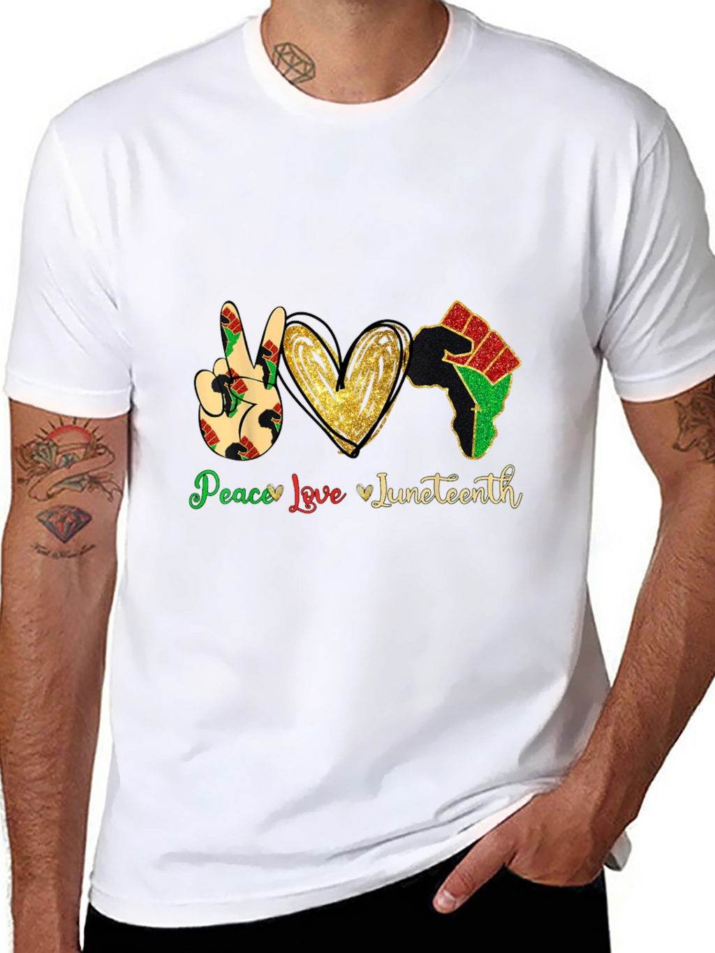 Juneteenth Peace Love Mens Black T-Shirt
