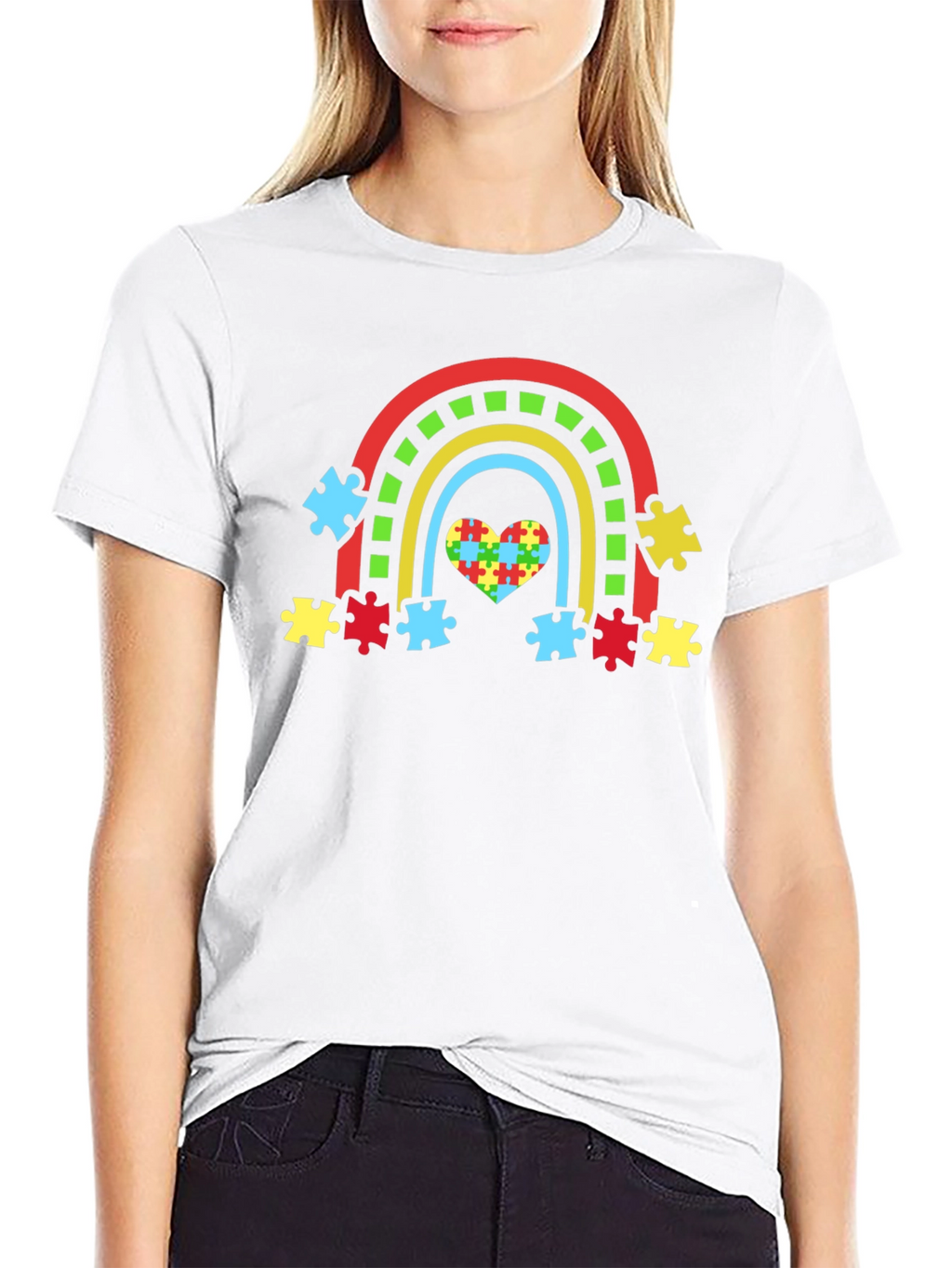 Autism Awareness Rainbow Heart Puzzle T-Shirt