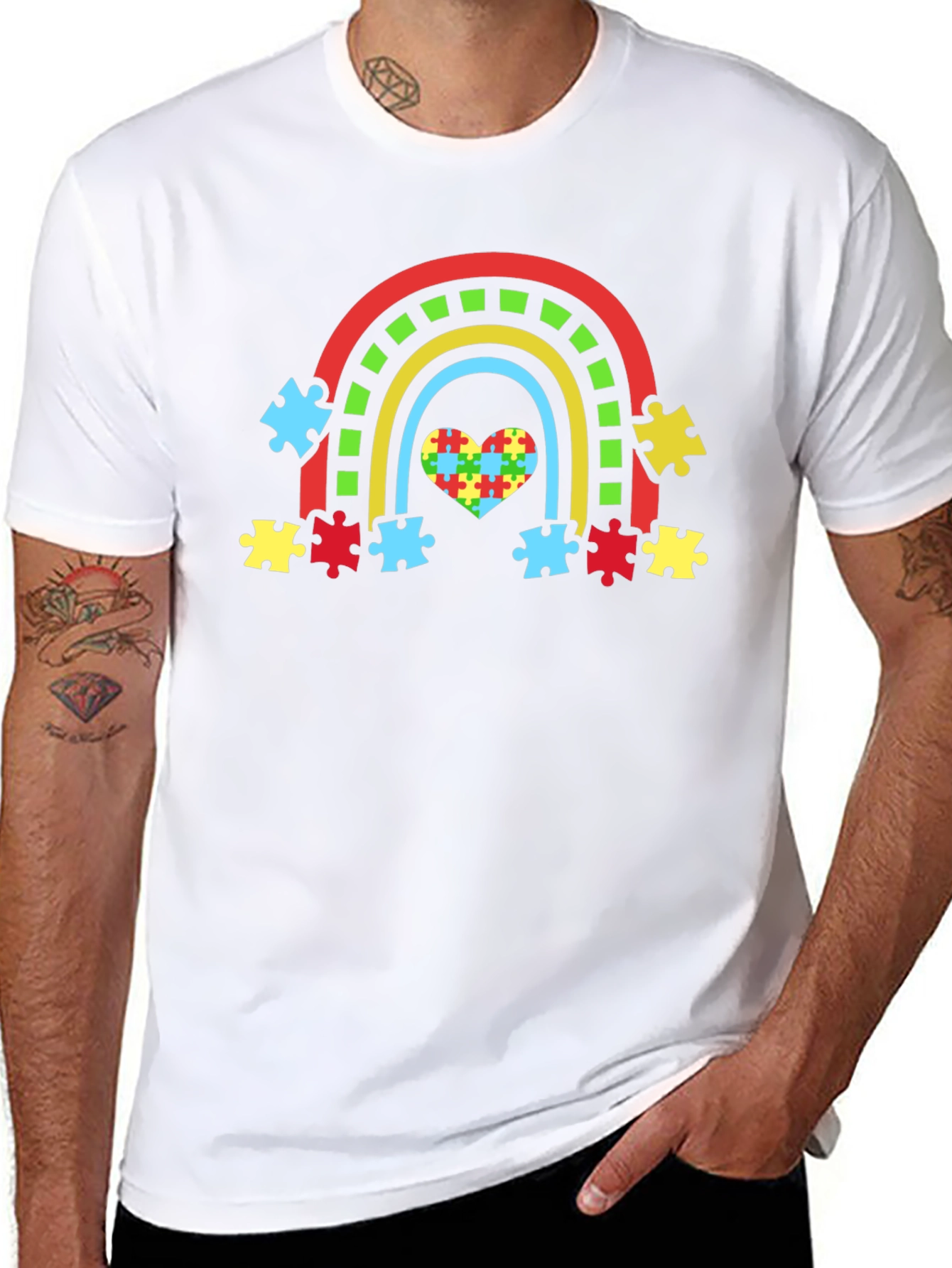 Autism Awareness Rainbow Heart Puzzle T-Shirt