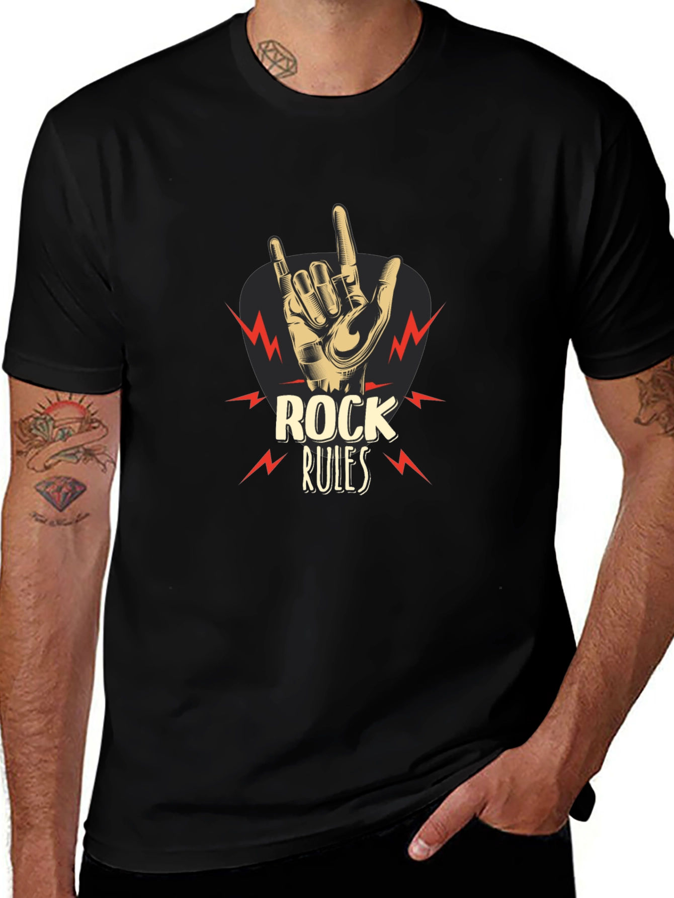 Rock Rules Graphic Tee - Music Lovers Black T-Shirt