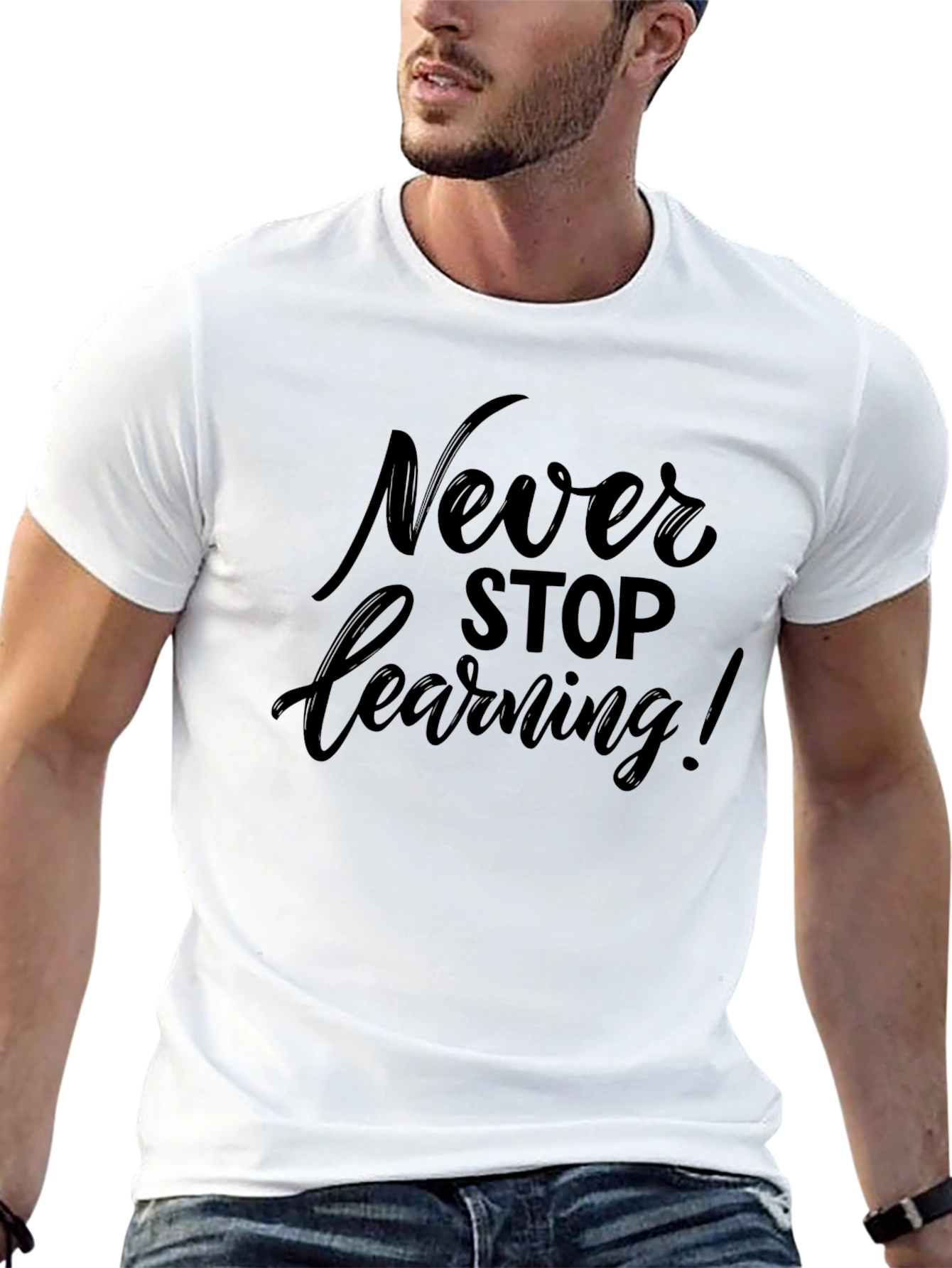 Never Stop Learning Black Graphic Tee