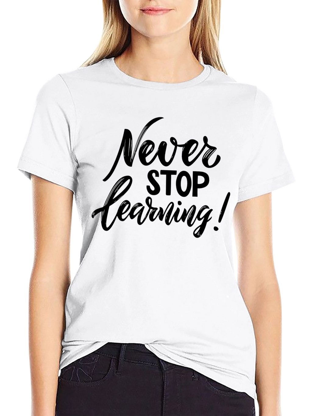 Never Stop Learning Black Graphic Tee