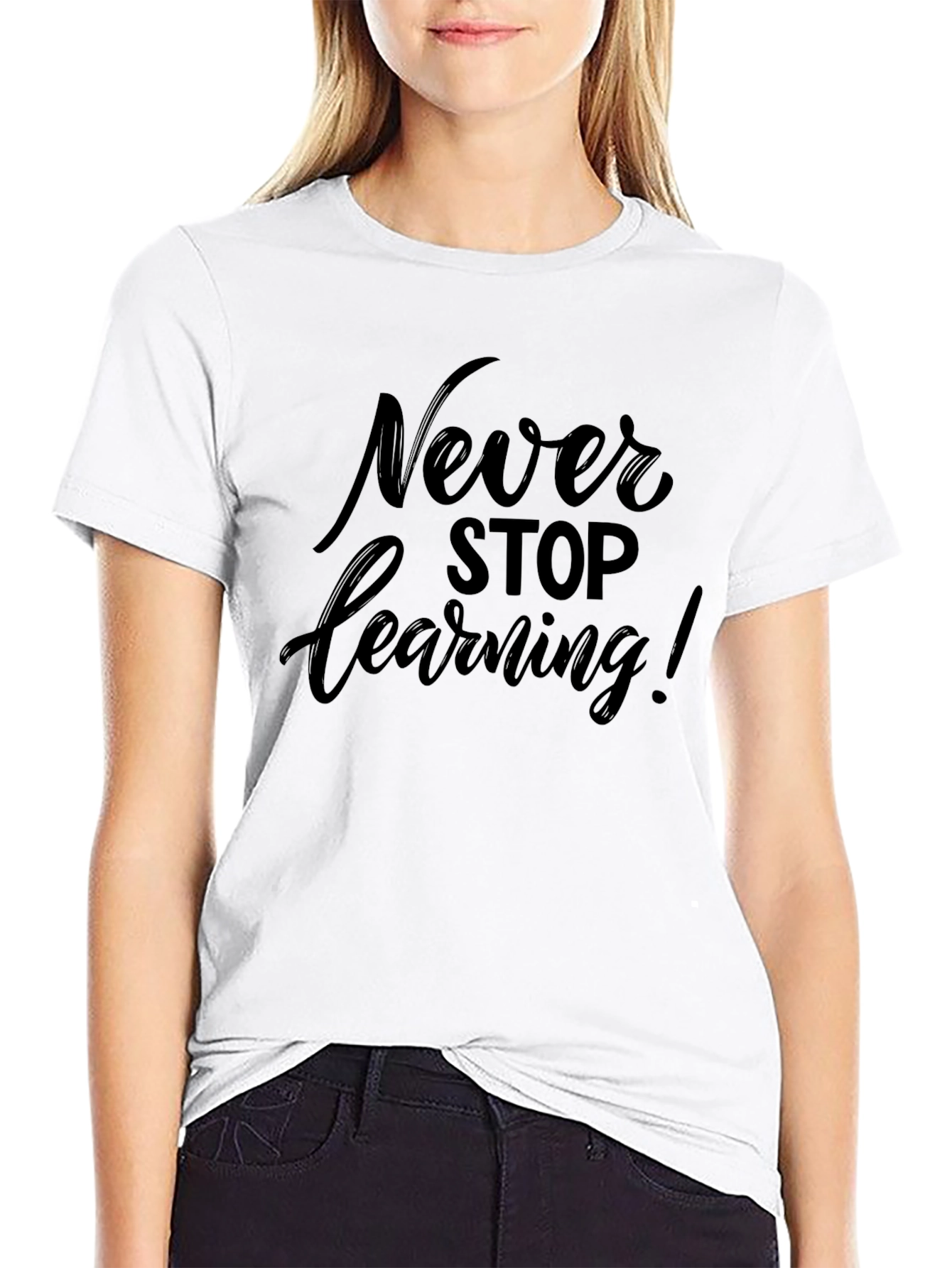 Never Stop Learning Black Graphic Tee
