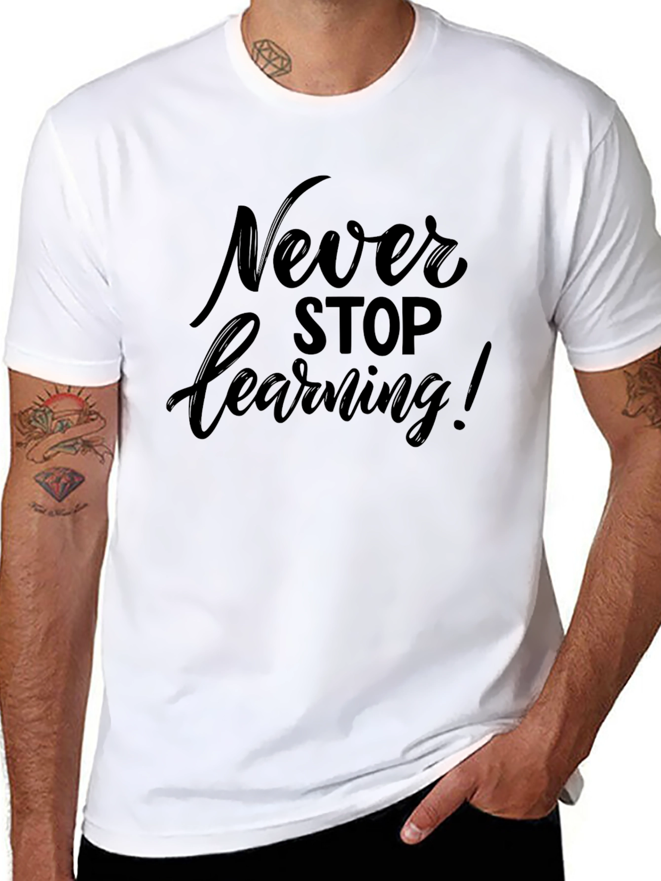 Never Stop Learning Black Graphic Tee
