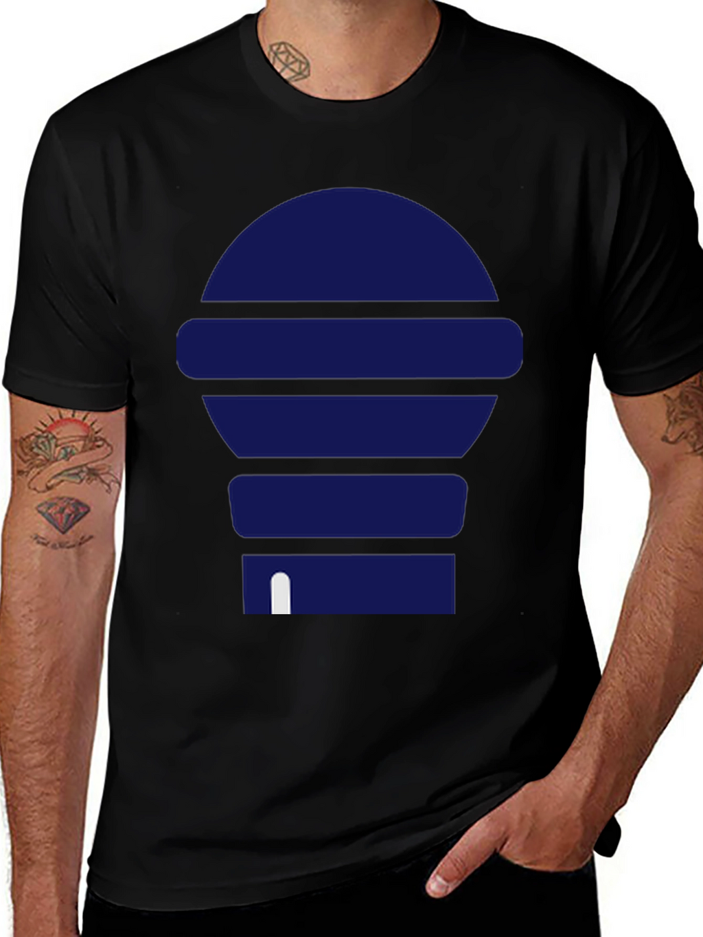 Modern Blue Graphic Print Black T-Shirt