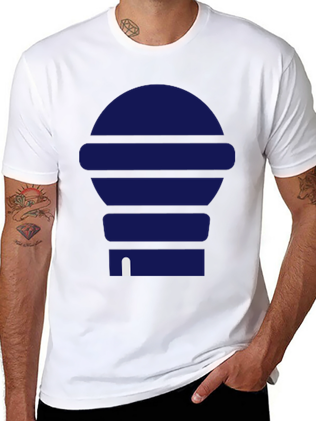 Modern Blue Graphic Print Black T-Shirt