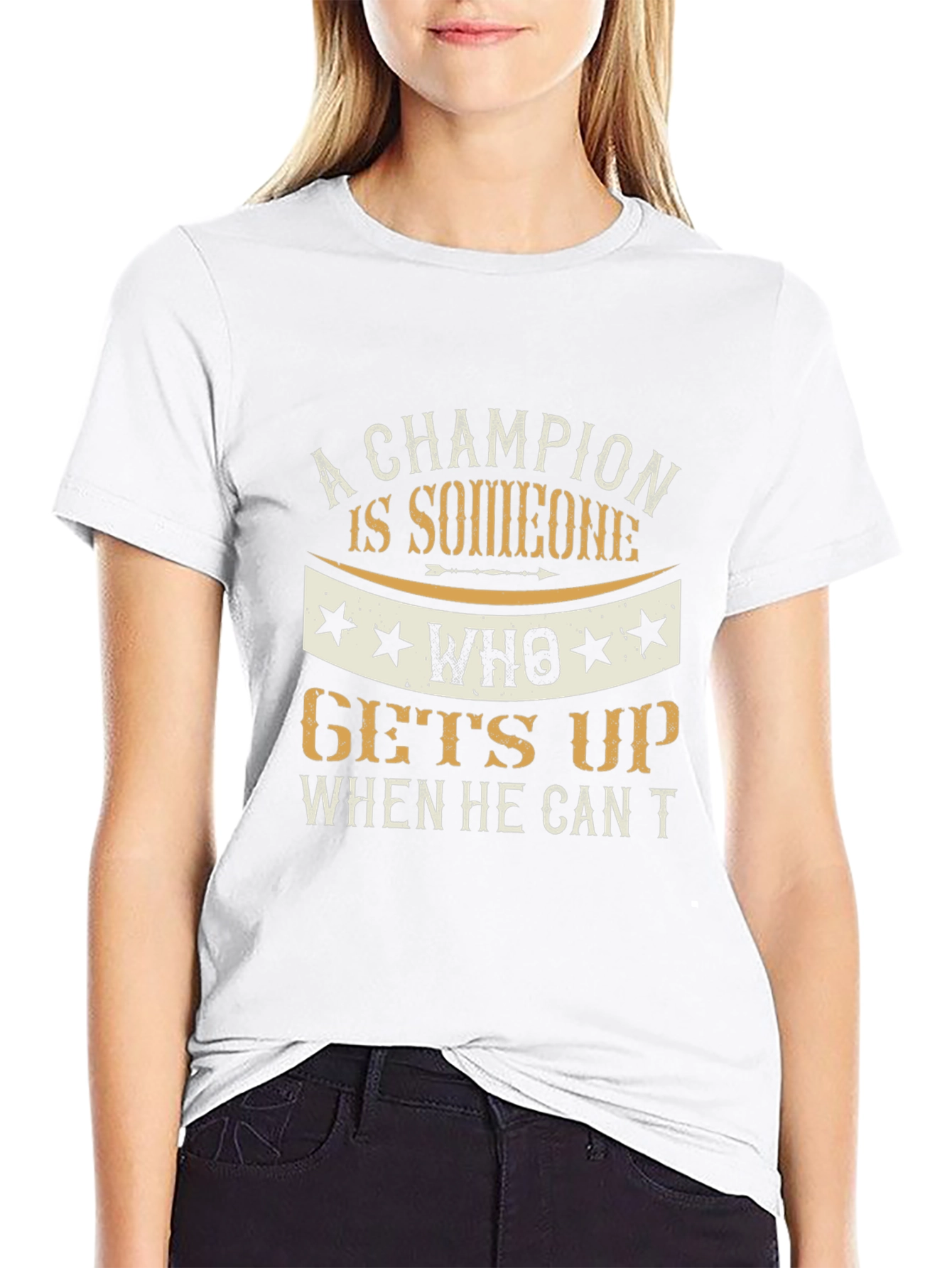 Champion Motivation T-Shirt: Gets Up When He Cant