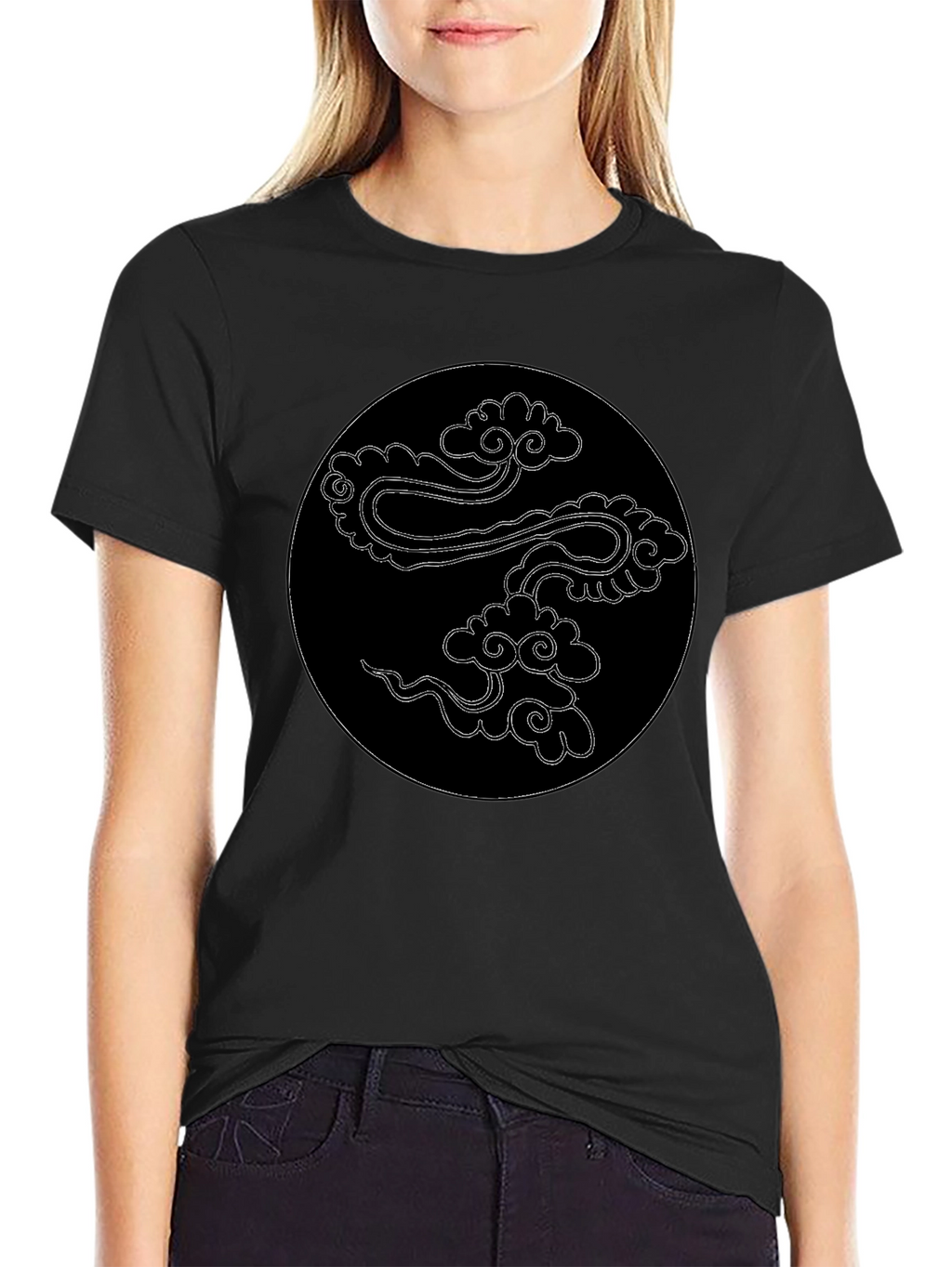 Mens Black T-Shirt with Cloud Design