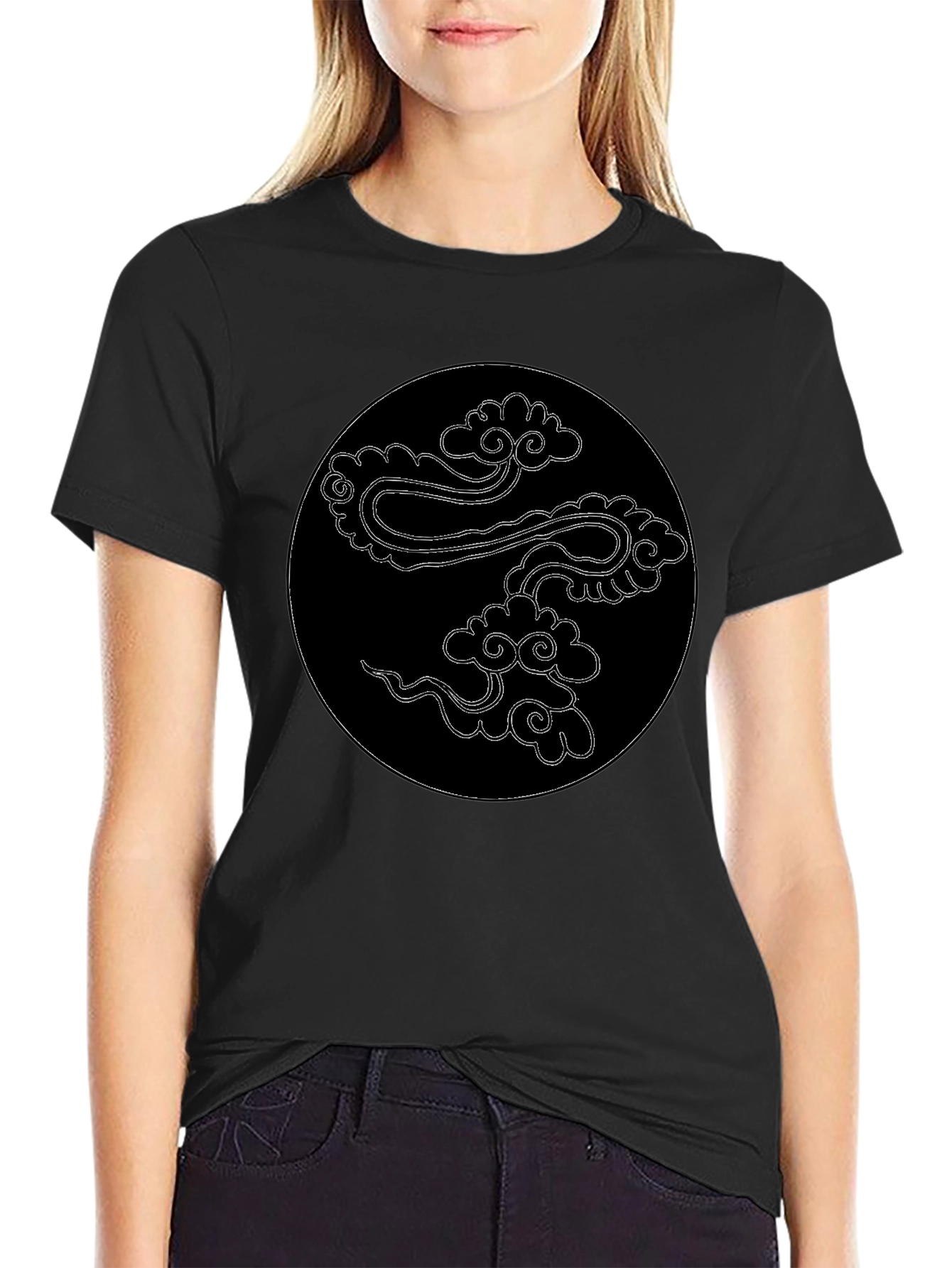 Mens Black T-Shirt with Cloud Design