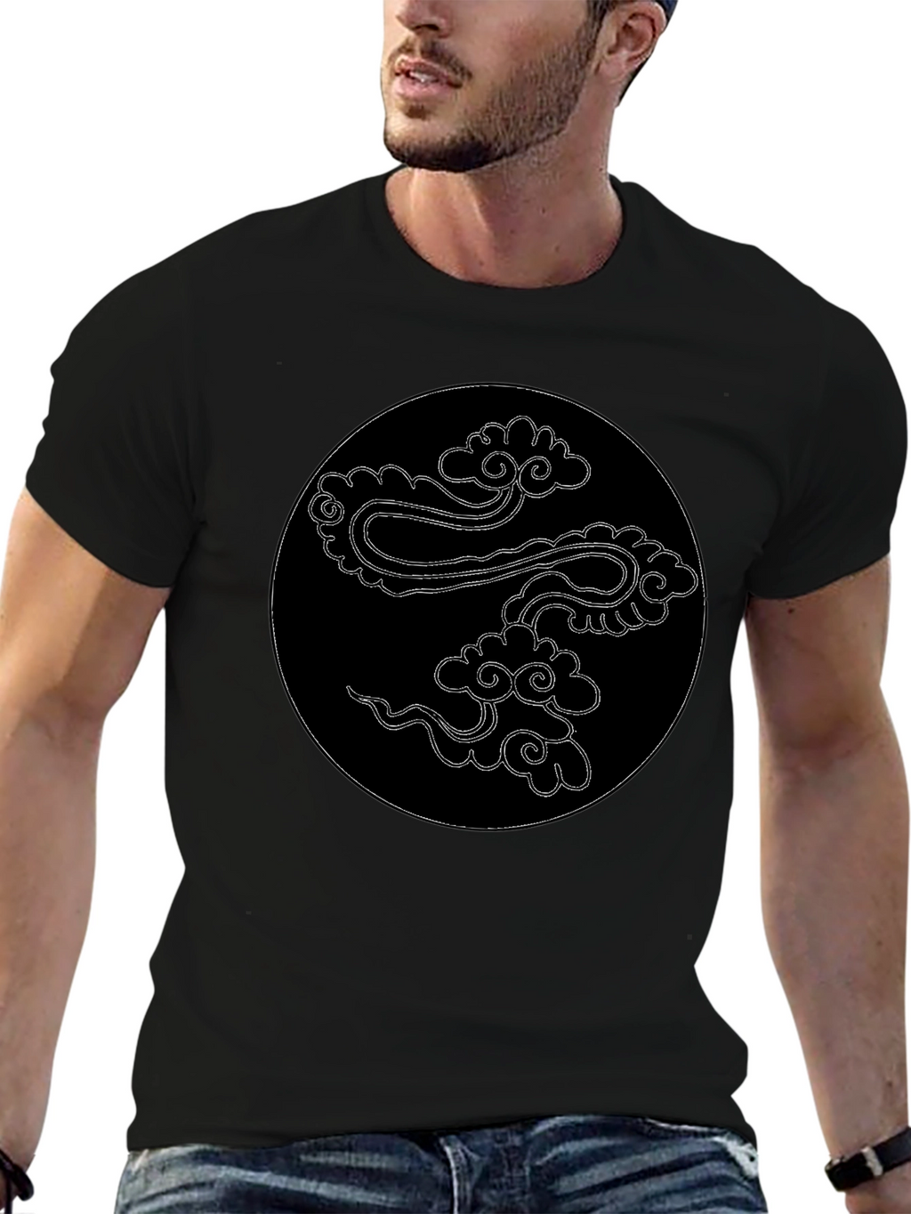 Mens Black T-Shirt with Cloud Design