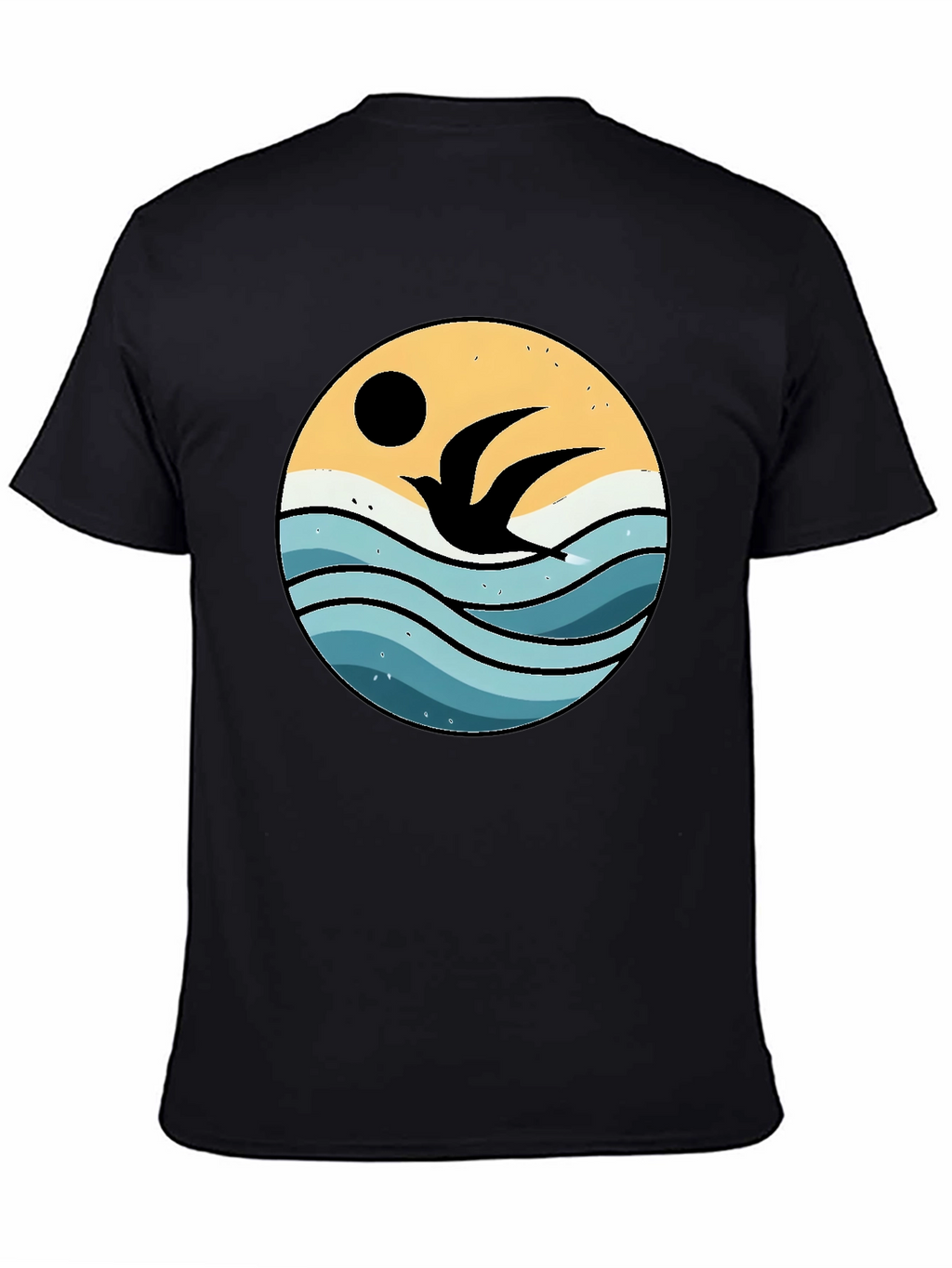 Ocean Bird Graphic Tee - Black Cotton Comfort