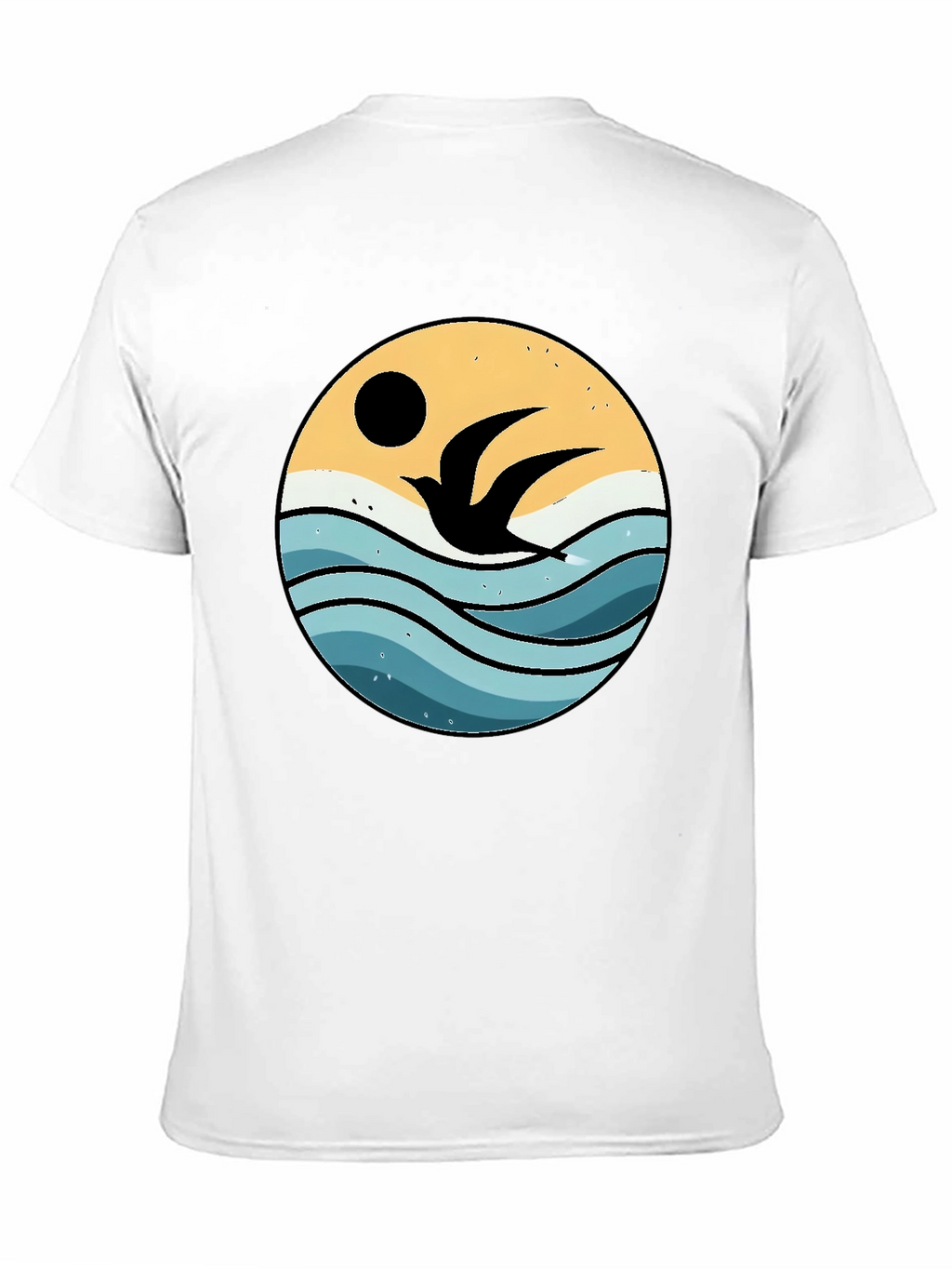 Ocean Bird Graphic Tee - Black Cotton Comfort