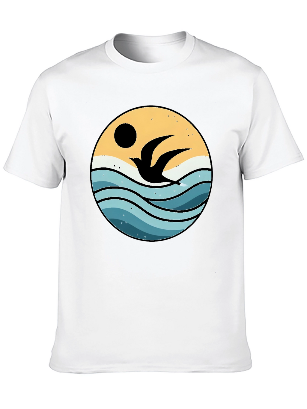 Ocean Bird Graphic Tee - Black Cotton Comfort