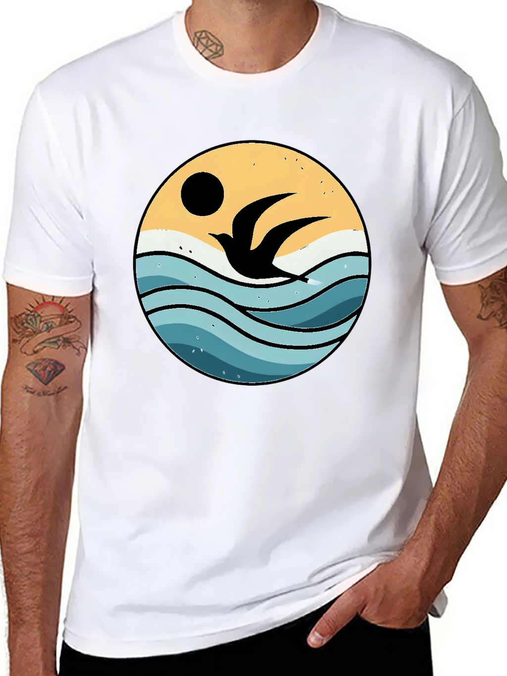 Ocean Bird Graphic Tee - Black Cotton Comfort